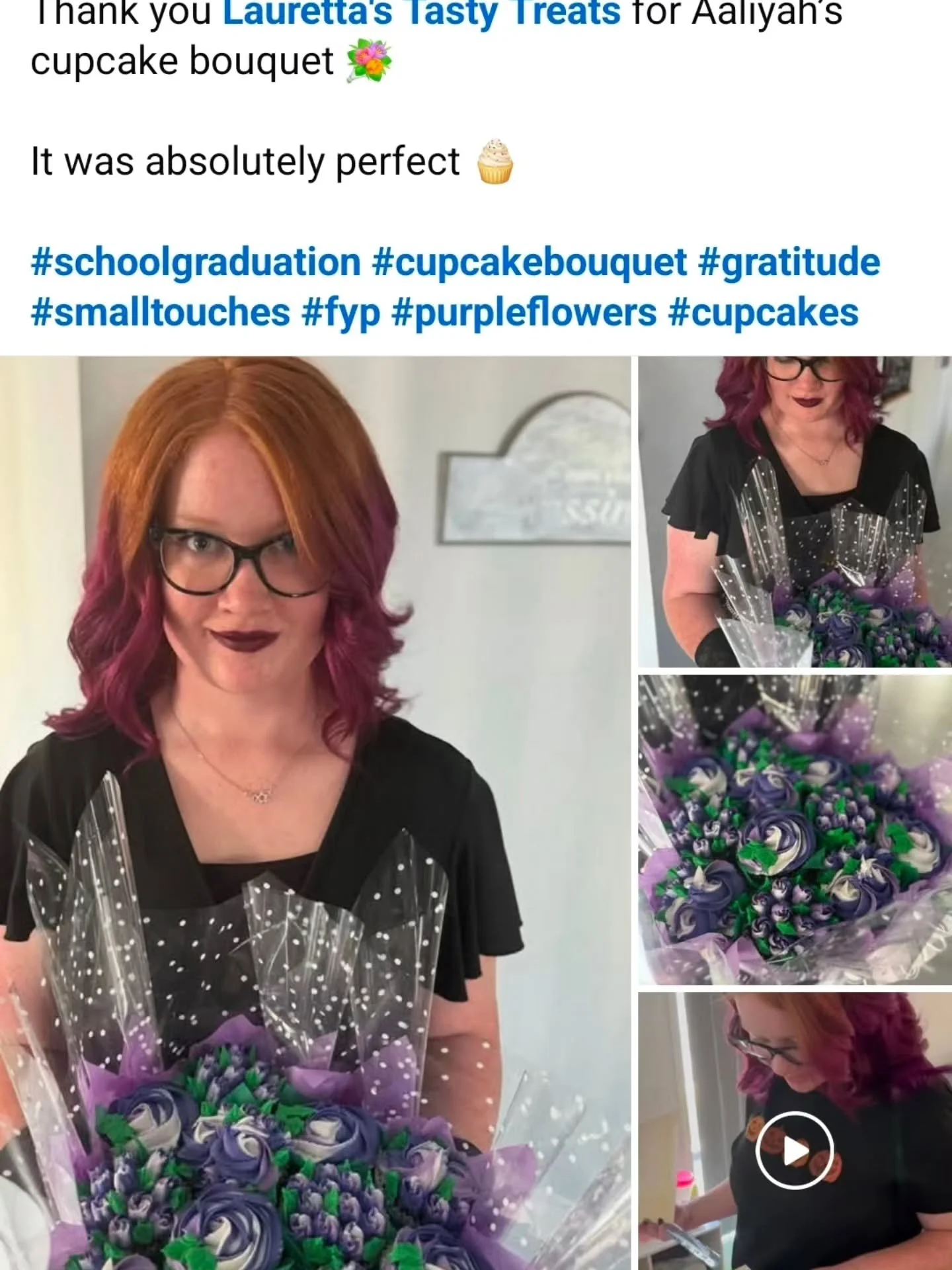 A cupcake bouquet is a beautiful, delicious and unique gift and Aaliyah loved receiving one for her graduation last year. 

'Thank you Lauretta for Aaliyah's cupcake bouquet 💐 

It was absolutely perfect 🧁'