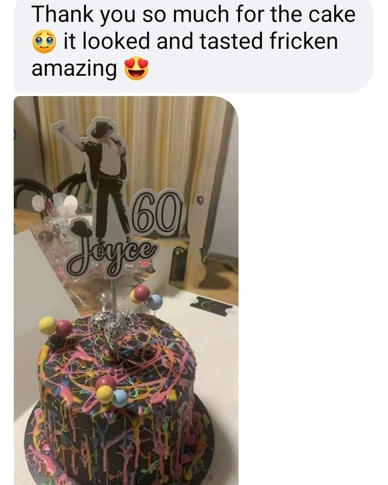 "Thank you so much for the cake. It looked and tasted fricken amazing 😍". 

If you want a themed cake specific to your celebration get in touch. 

We love creating cakes in line with your vision get in touch today 📨 💓

 #brownies #custom