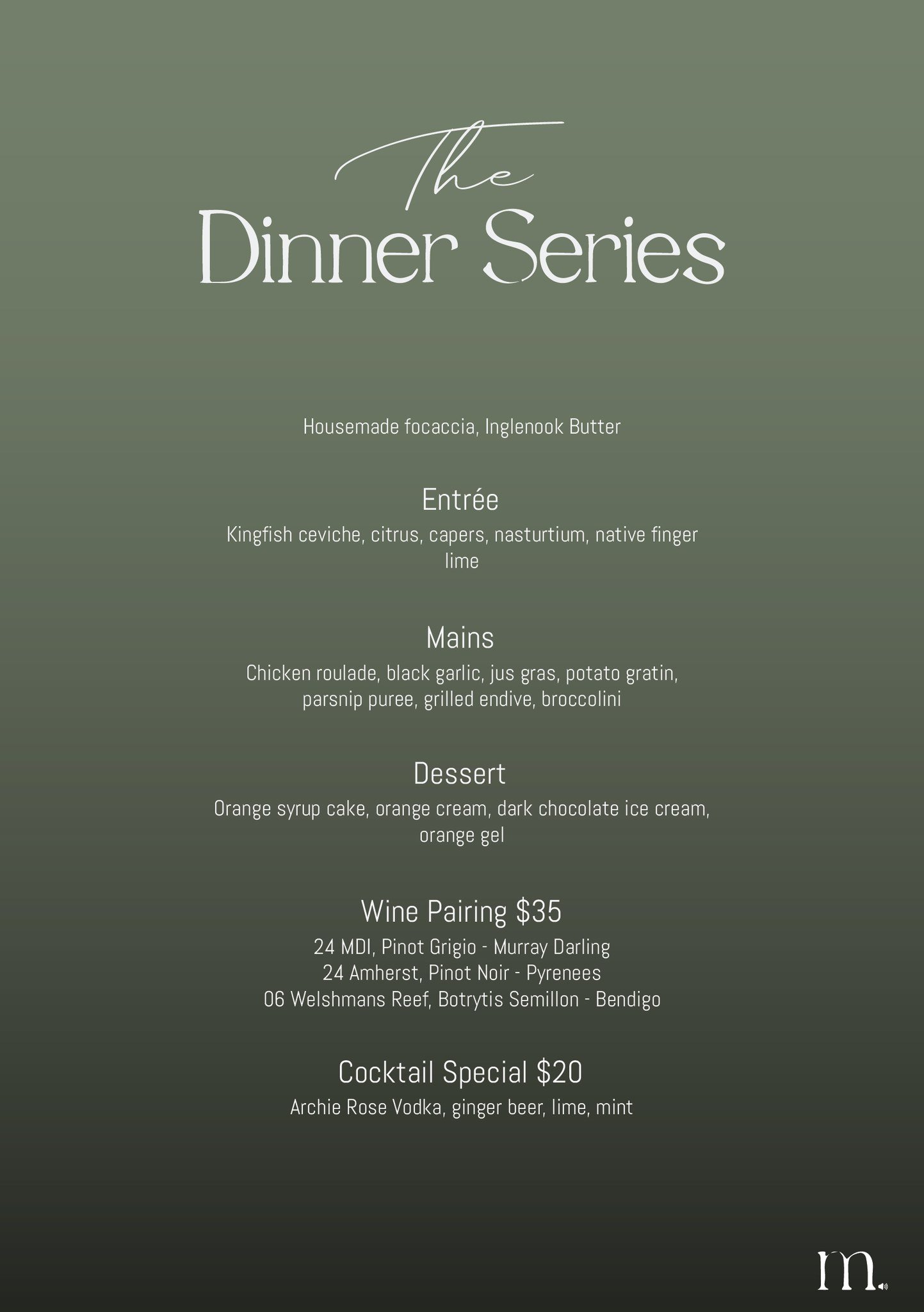 Mondegreen Cafe: The Dinner Series 

Join us this Saturday, 31st May for an evening of relaxed dining, beautiful wines, and a thoughtfully crafted three-course set menu featuring local producers we love!

Looking to make the night extra special? Hero