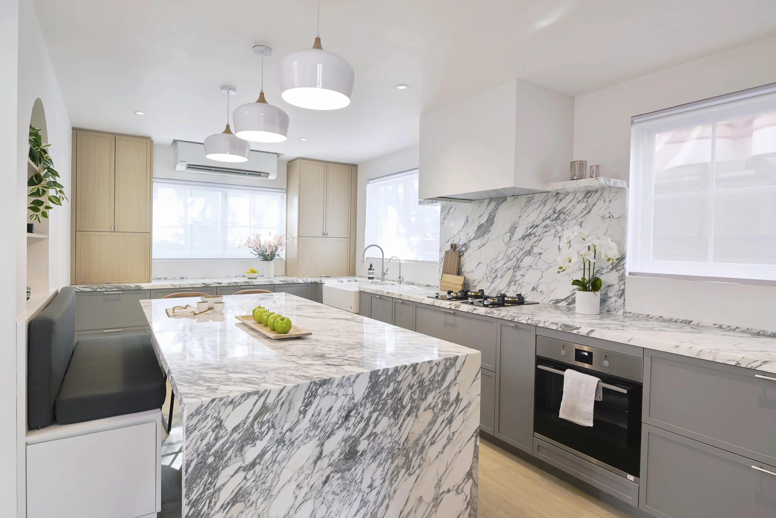 Sai Kung House Renovation_Chefs Kitchen_Marble Waterfall Island.jpg