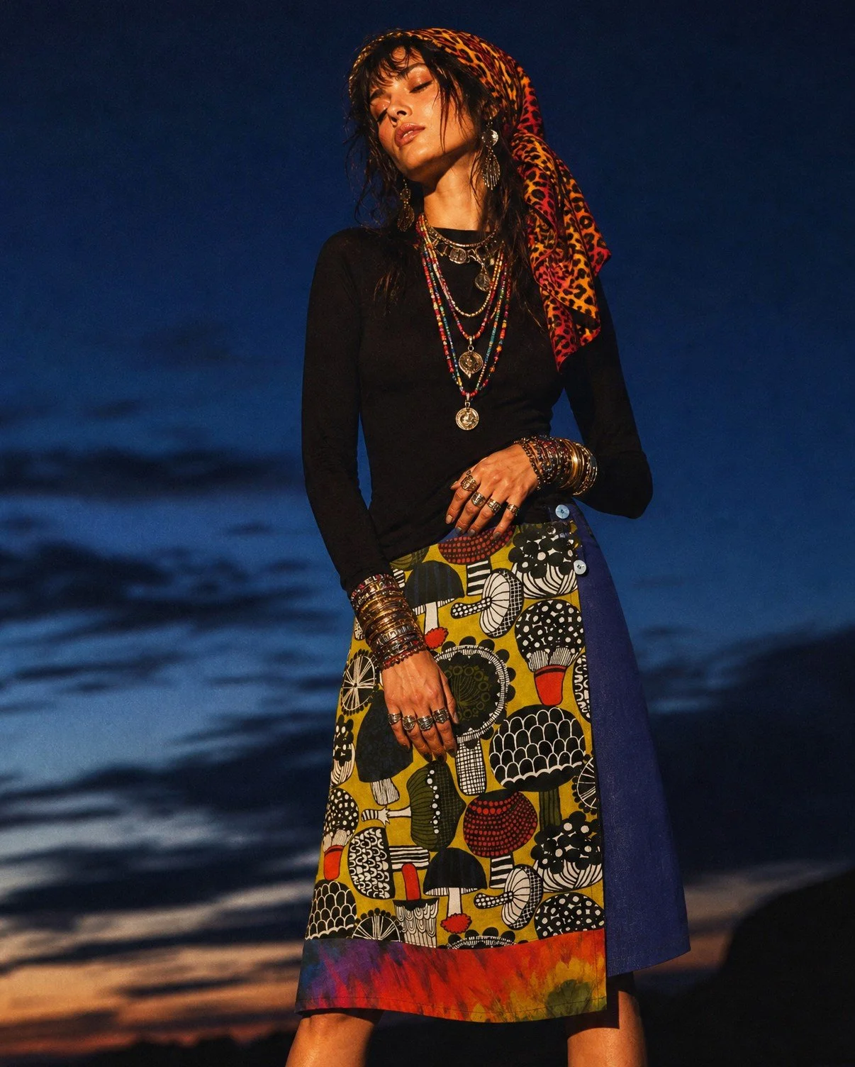 A-line Wrap Skirt - Mushrooms - L