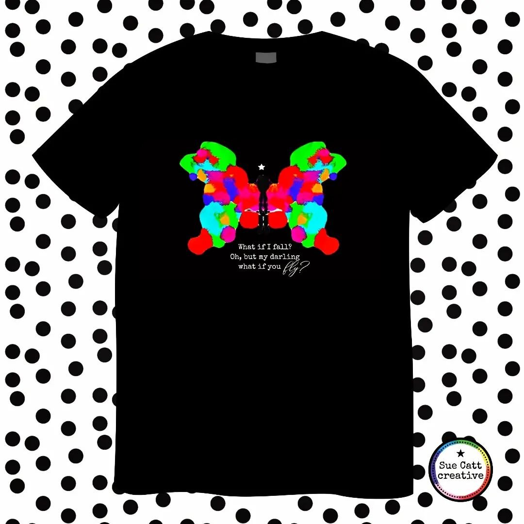 Remember squishing paint thru folded paper when you were a kid? I had a time a few years back doing it...so much fun! The resulting butterfly prints turned into tshirt designs with inspirational quotes. They sold out...so I'm now bringing them back.
