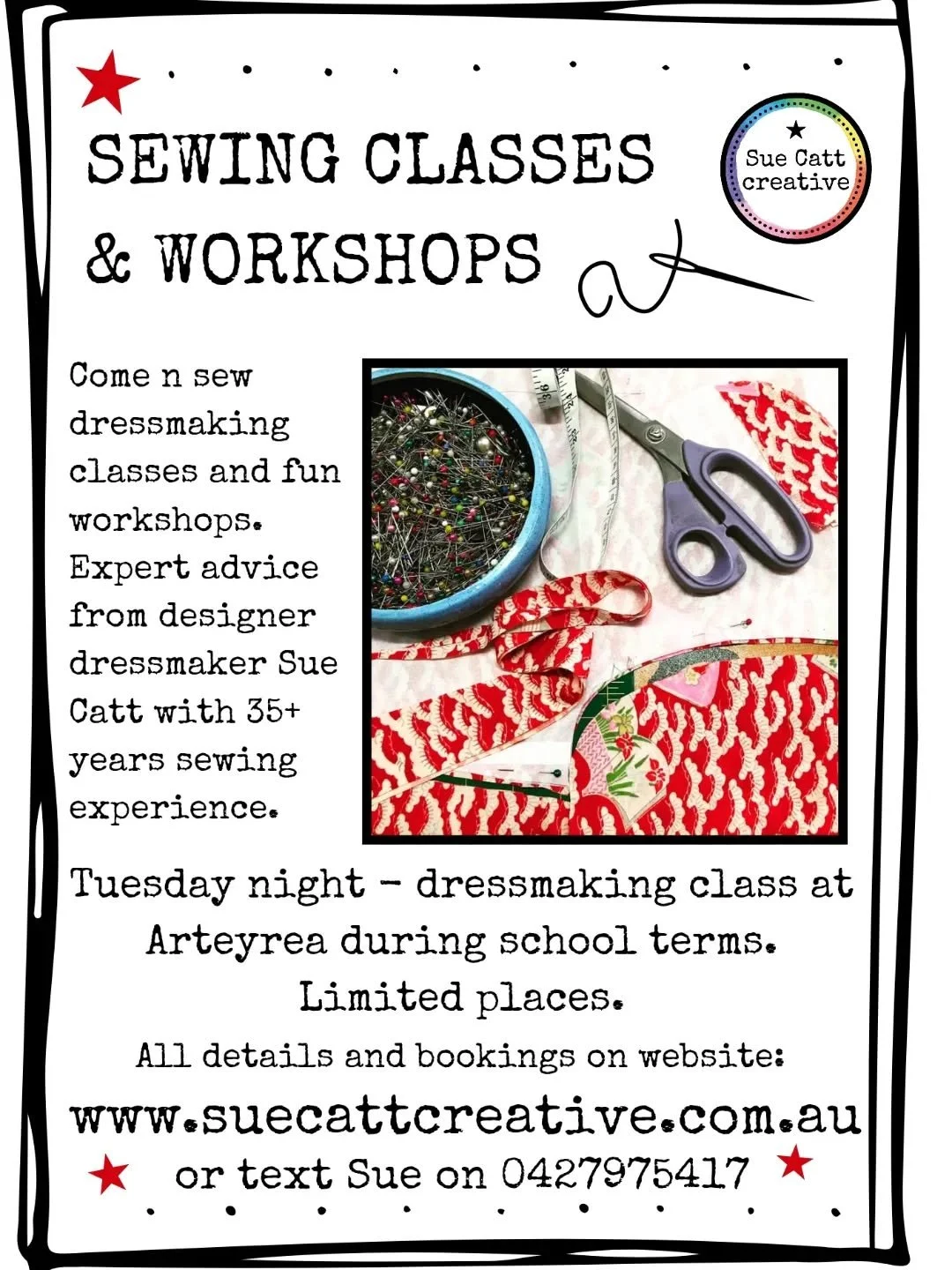 We're already in week 3 of Term three....come along and join a lovely group of ladies at our weekly come n sew dressmaking class. Tuesday night at Arteyrea (Port Lincoln) casual spots available to try it out before committing to a full term. 
See web