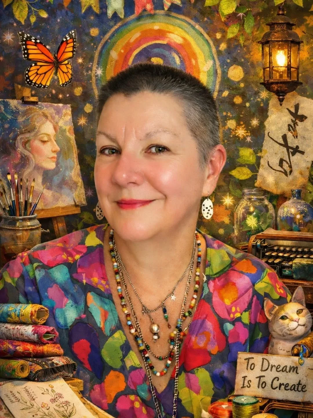 I uploaded a recent photo of myself and asked Chat GP to design a image based on what it knows about me....pretty spot on! We chat quite regularly 😜💕✨🌈🧵🪡🎨🦋😊
Yes I cut off all my hair...my word for 2026 is Simplify and it started with the hair