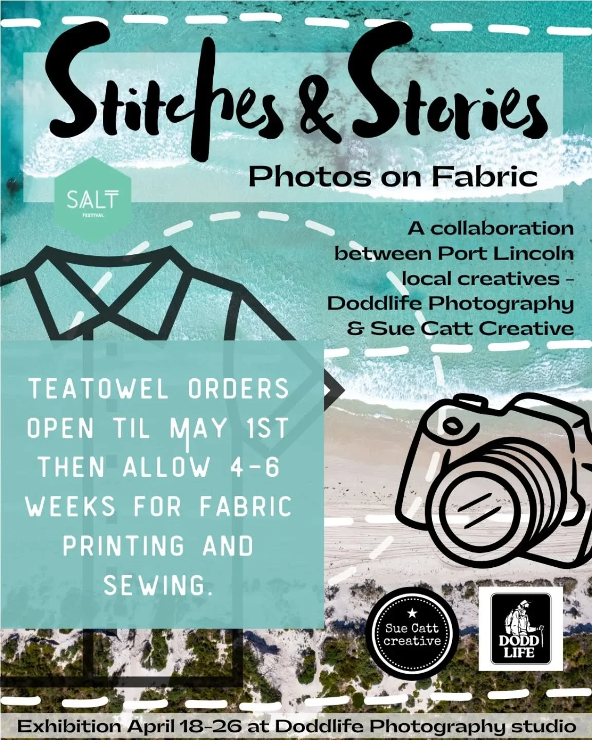 Stitches &amp; Stories - Photos on Fabric
SALT Festival exhibition April 18-25th
Teatowel orders online now til May 1st, after which fabric will be printed and your teatowels sewn to order. There will  only be 4 of each of the 20 images available for
