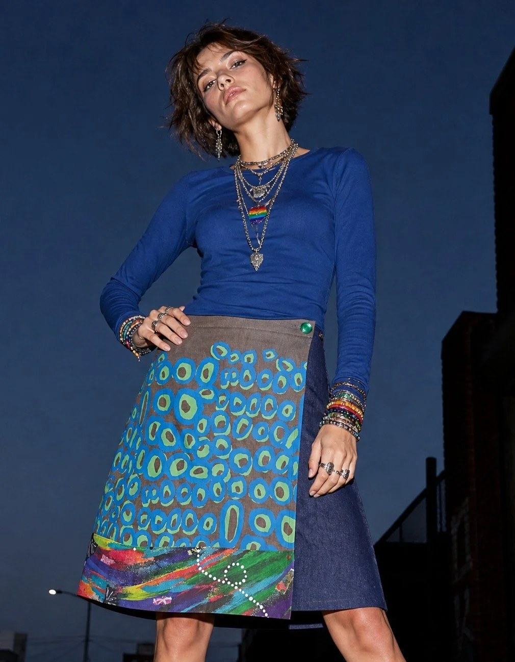A-line Wrap Skirt - Blue Rockholes Ikuntji screenprint - S