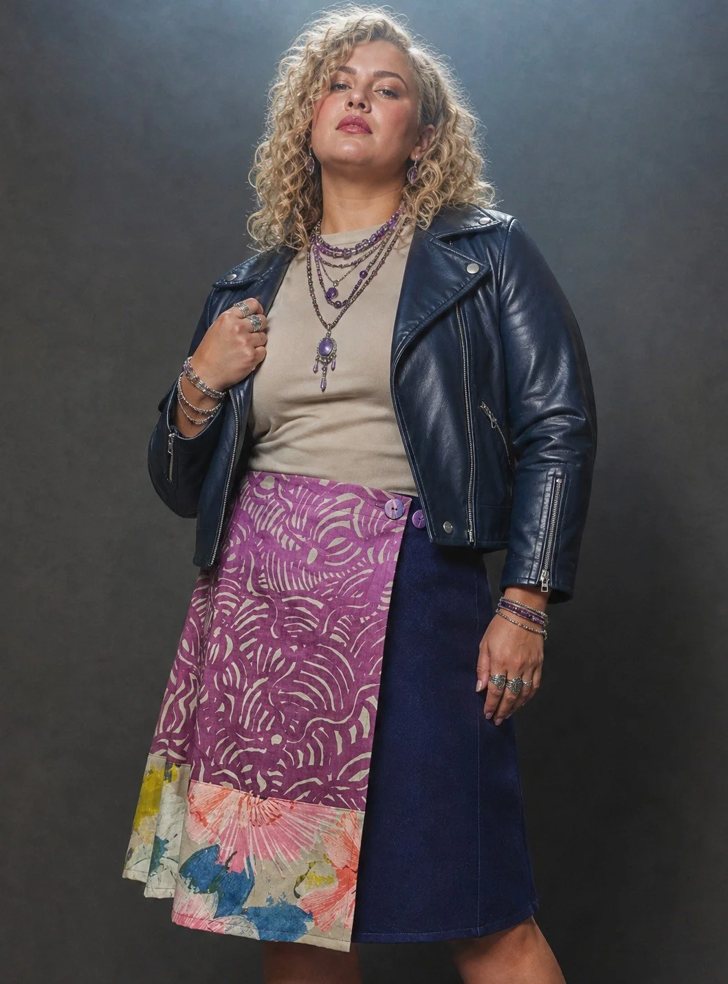 A-line Wrap Skirt - Purple Ikuntji screenprint - XXL
