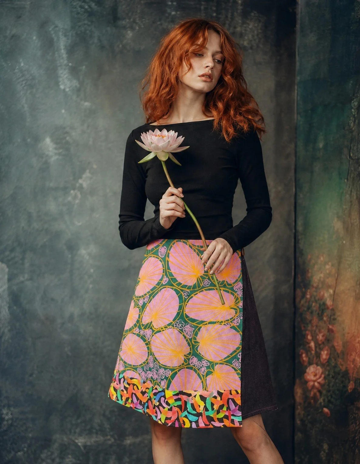 A-line Wrap Skirt - Waterlily/Big Leaf - S