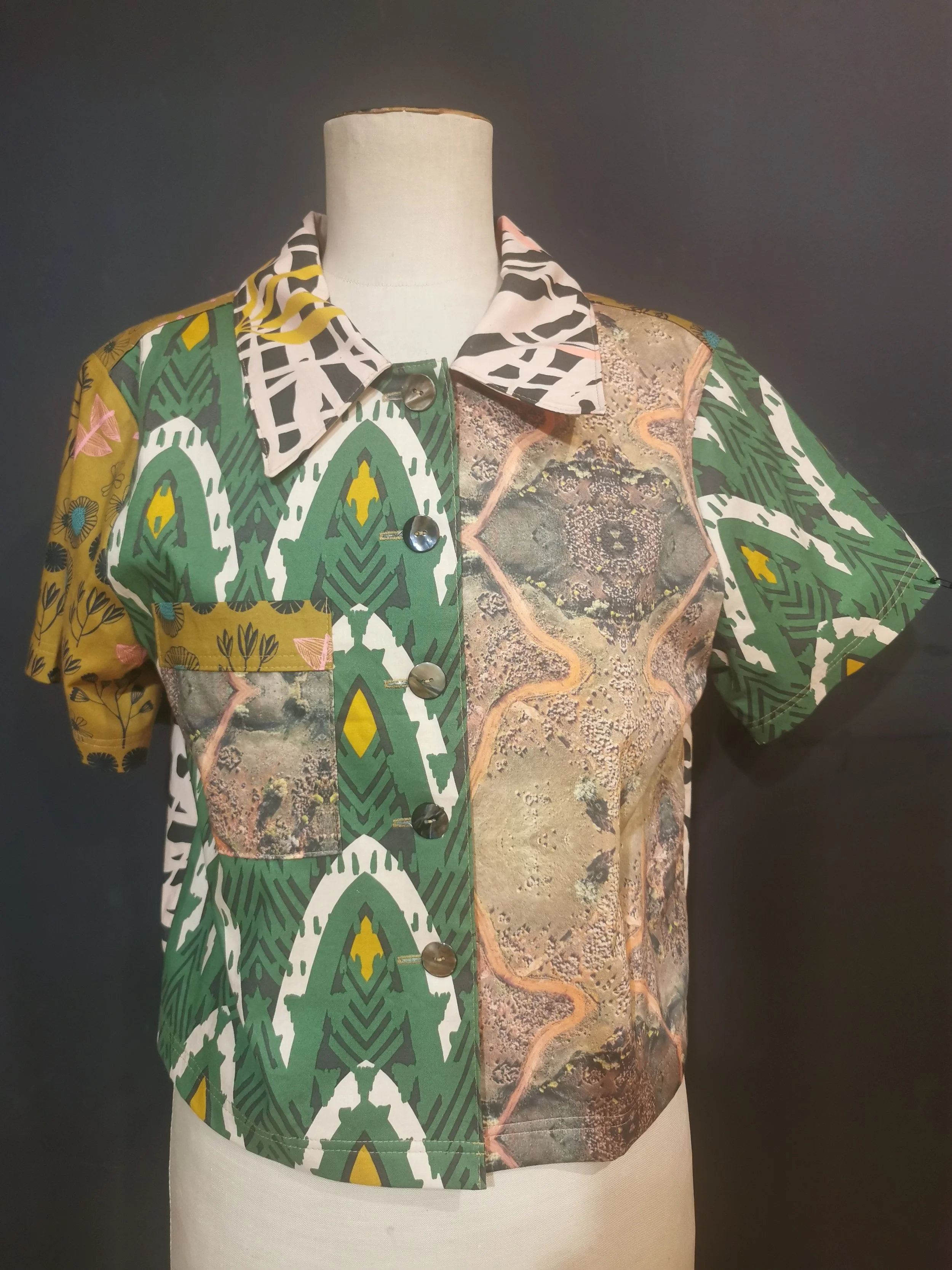 Old Country Road - Collage Button-up Shirt - Small