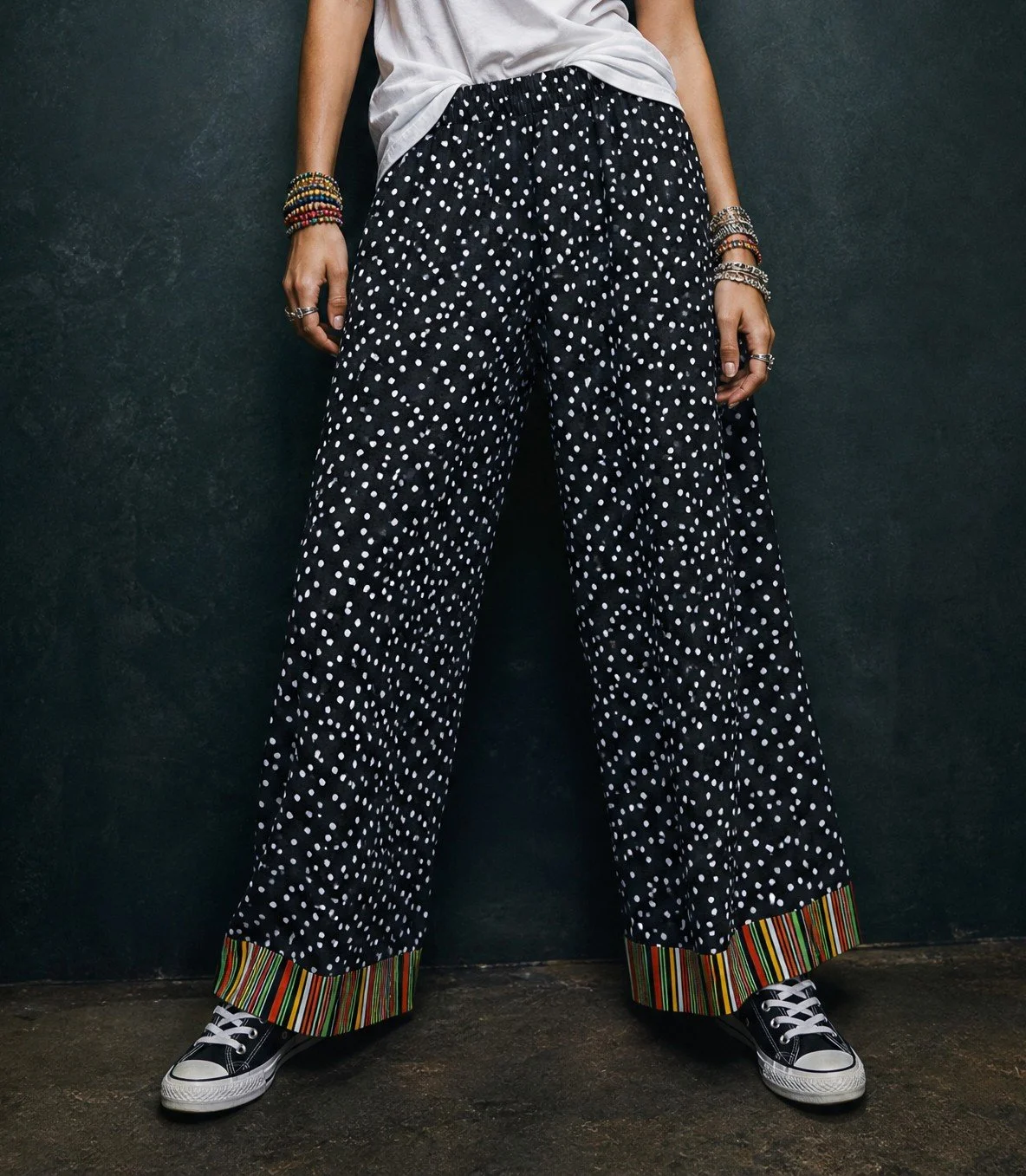 Fancy Pants B&W Spots  with Stripe Cuffs - M