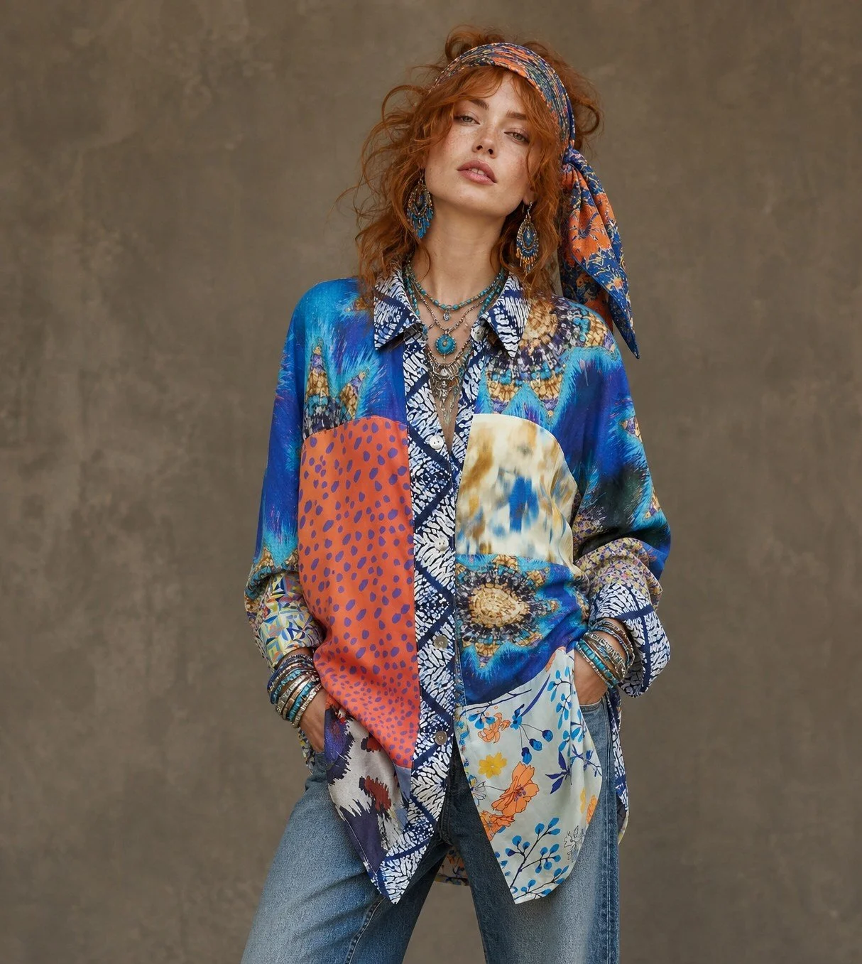 Peace shirt - Blue & Orange - L