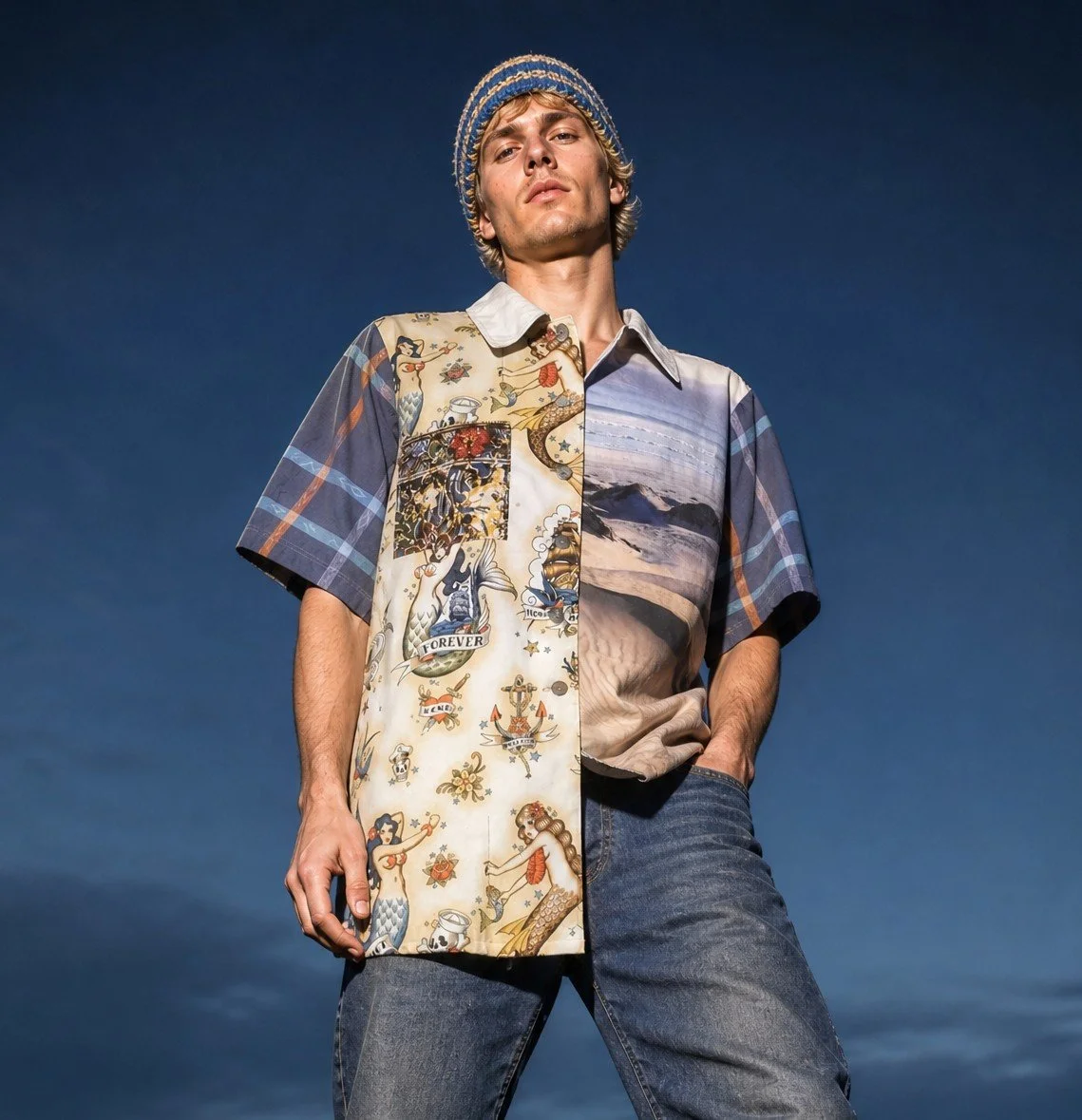 Salt and Sand- Collage Button-up Shirt - M