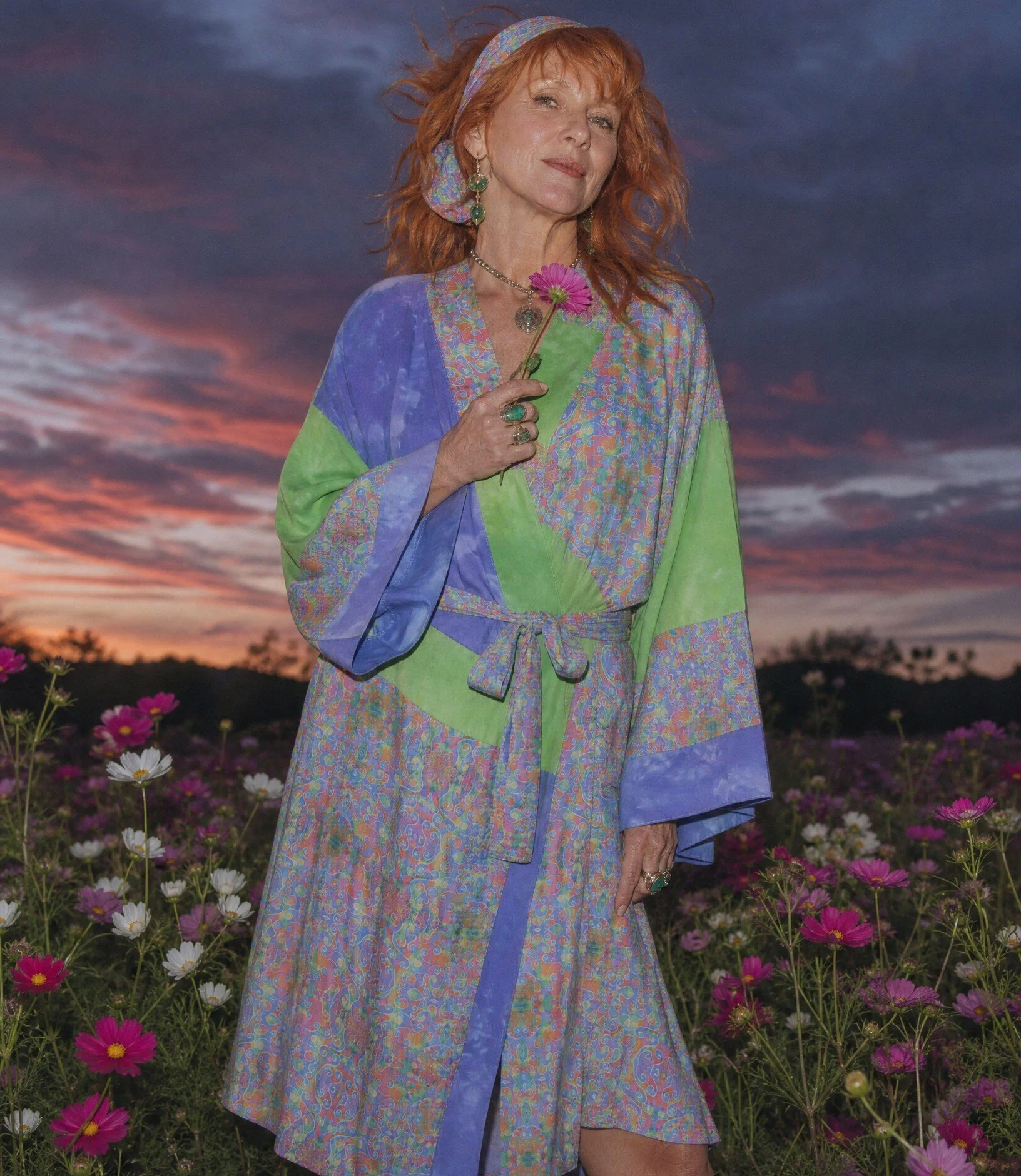 Kimono style dressing gown - rainbow, green and purple