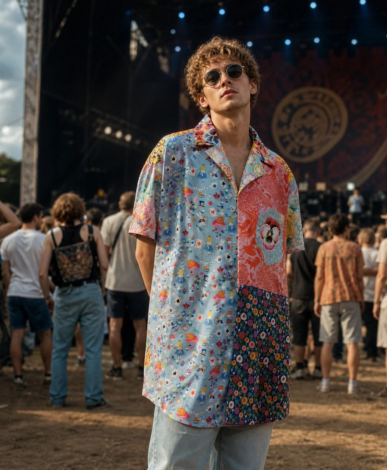 Wonderland Shirt - Alice, flowers, pansy pocket, etc - L