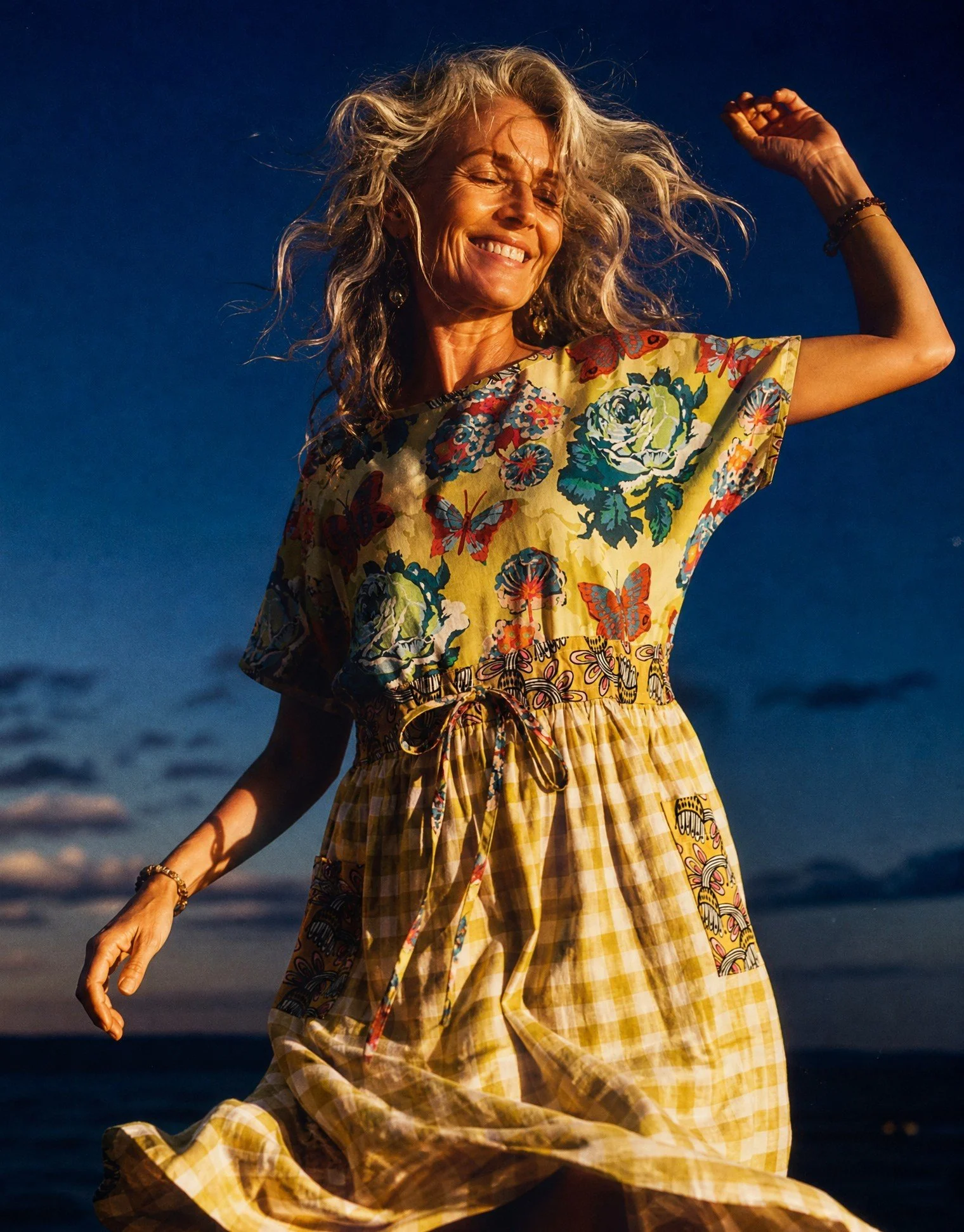 Chirky Dress - Lime floral/check - S