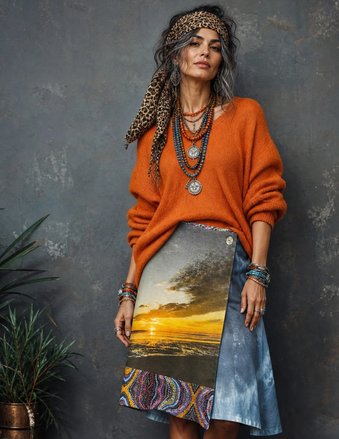 A-line Wrap Skirt - Sunrise Aboriginal Indigo - L