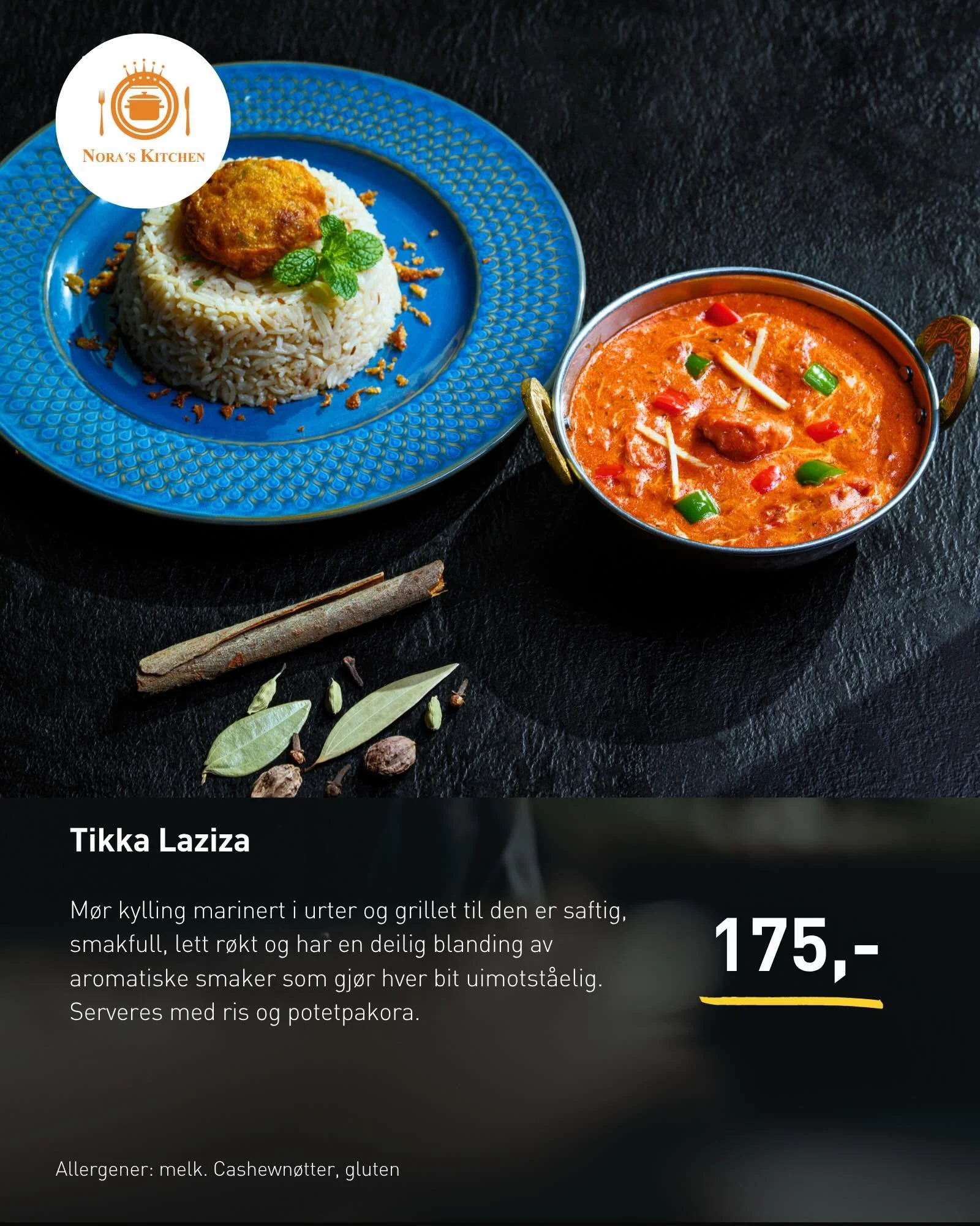 Lyst til &aring; smake Tikka Laziza elller Mansurian Vegetar? 😋 Neste uke er det SPIS UTE UG&Aring;, og da har du muligheten til &aring; nyte rettene til spesialpris for hhv. 175,- og 150,- kroner. Velkommen til et velsmakende m&aring;ltid Nora&rsqu