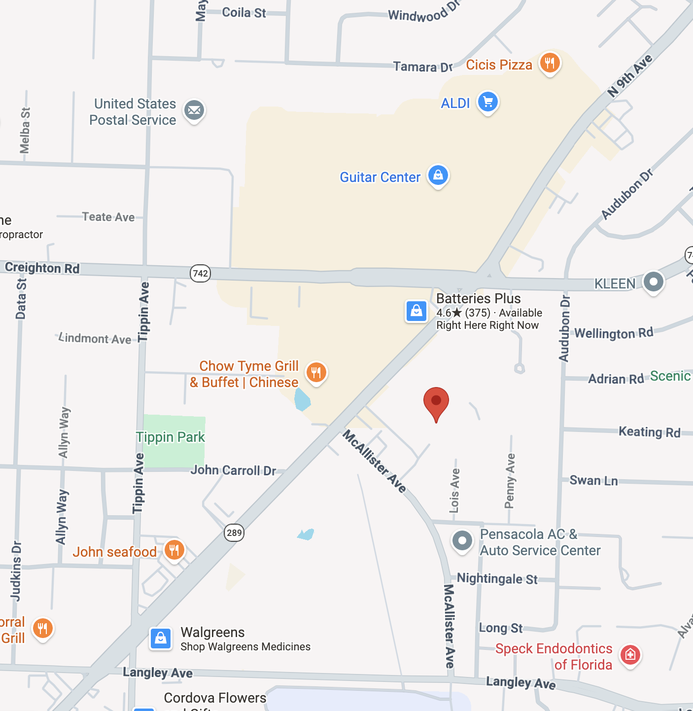 map of office on google maps. office is on the east side of 9th ave, just south of creighton rd.