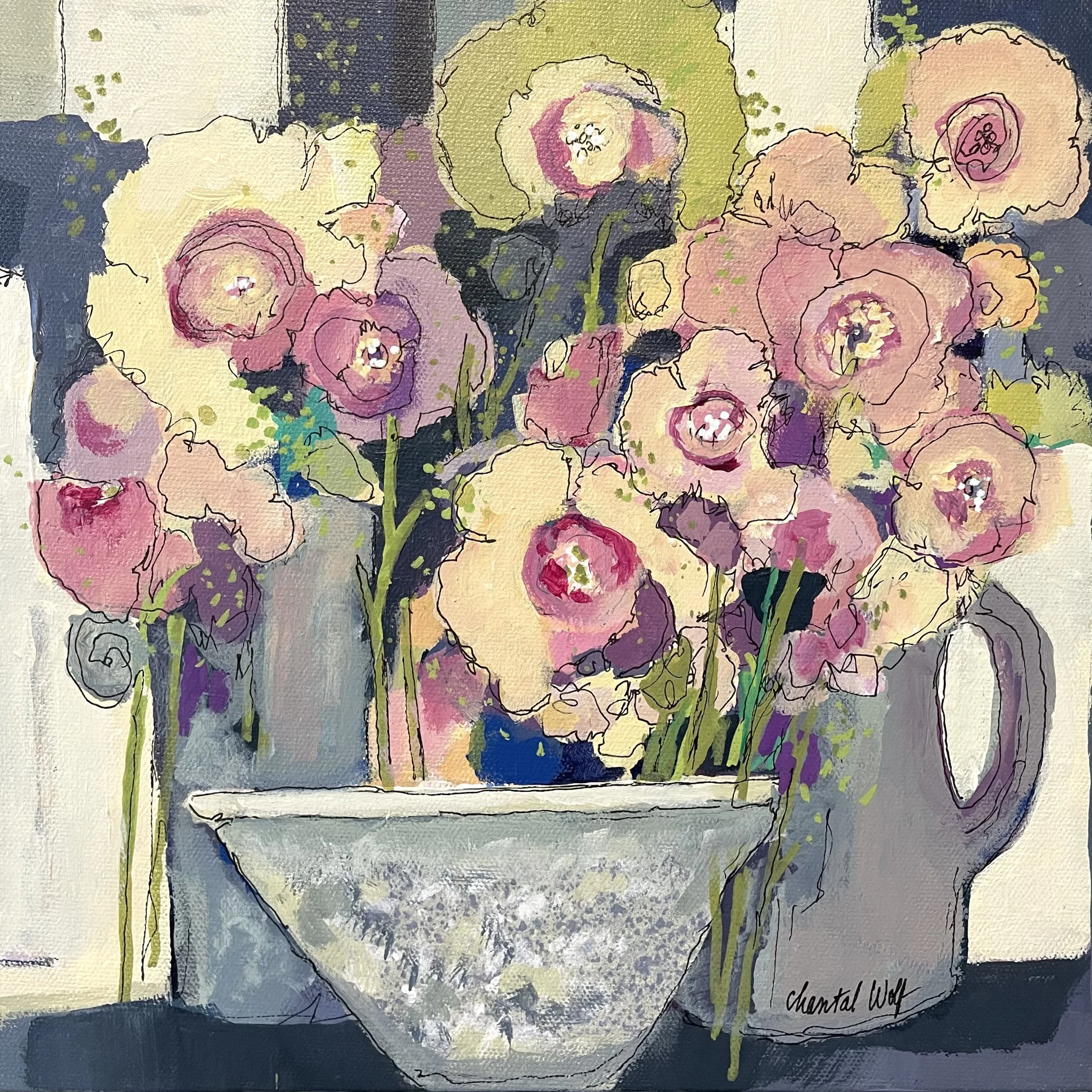 Chantal_Wolf flowers_for_the_win 12x12 - sold