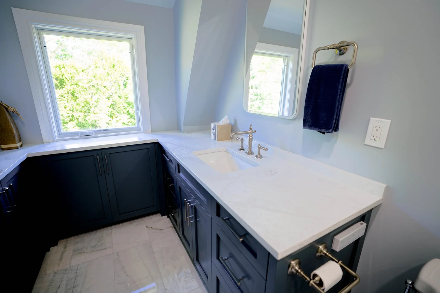 Navy Vanity Bathroom & Walk-In Shower — photograph 3