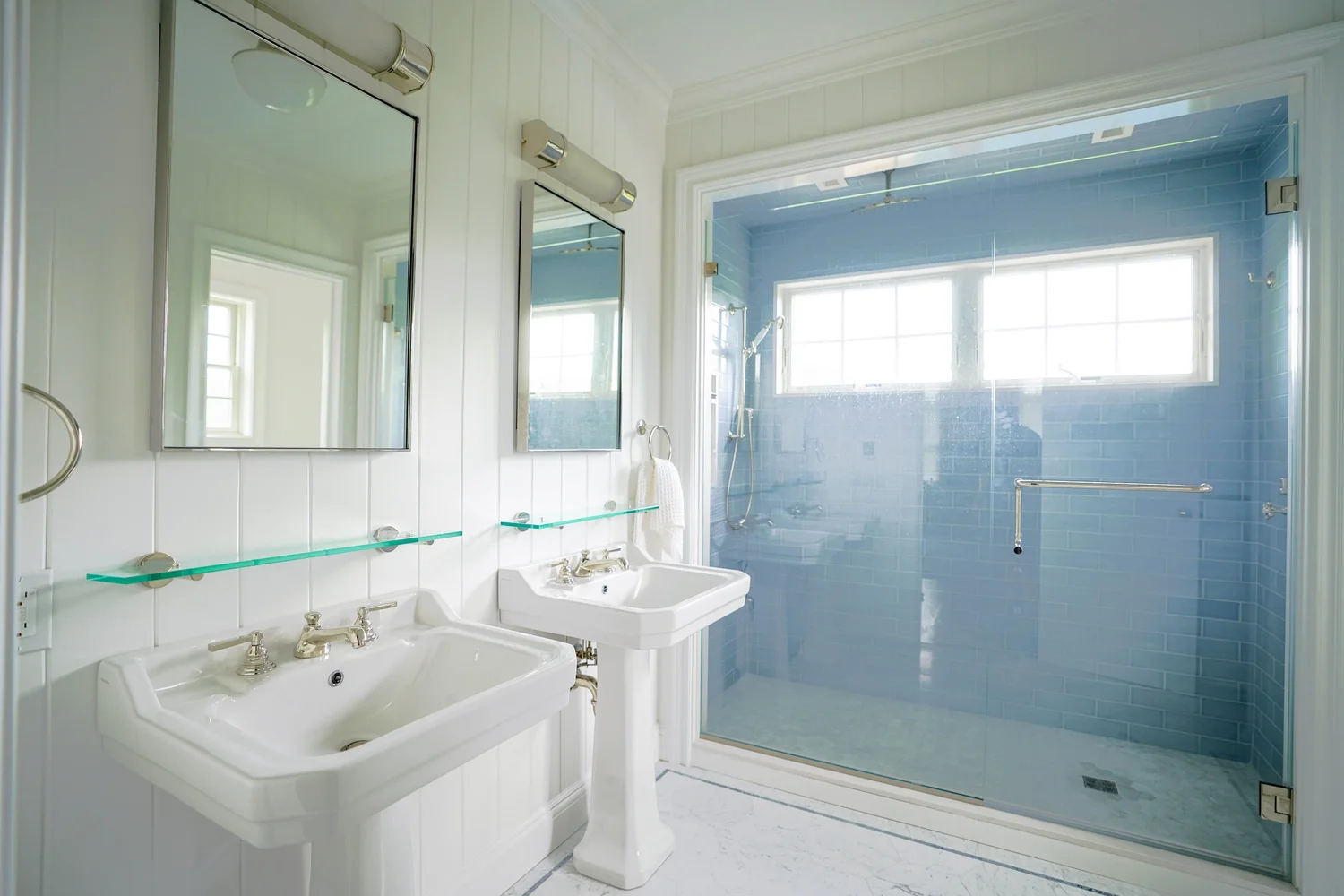 Blue Tile Bathroom & Glass Shower