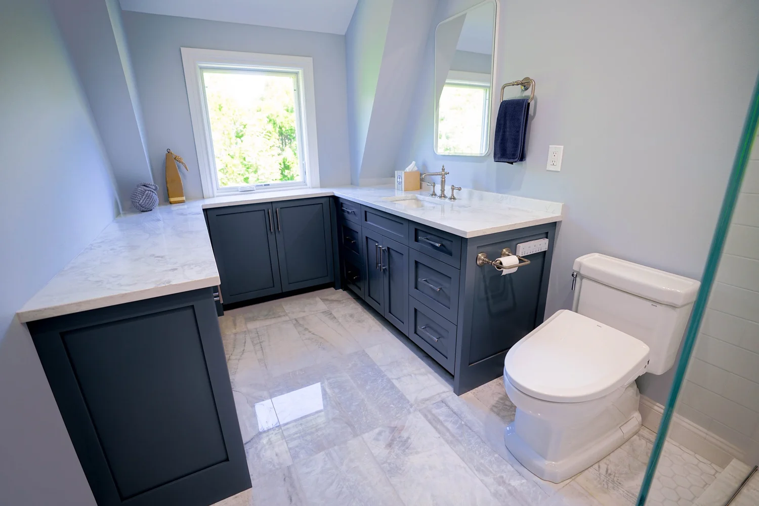 Navy Vanity Bathroom & Walk-In Shower
