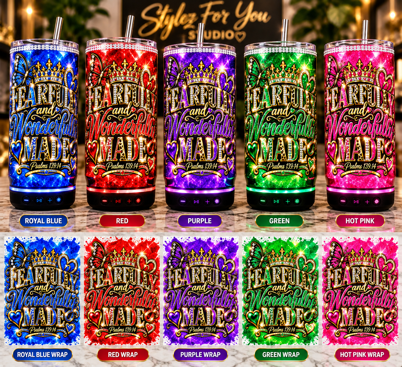 'Fearfully and Wonderfully Made' Insulated  Bluetooth Speaker Tumbler