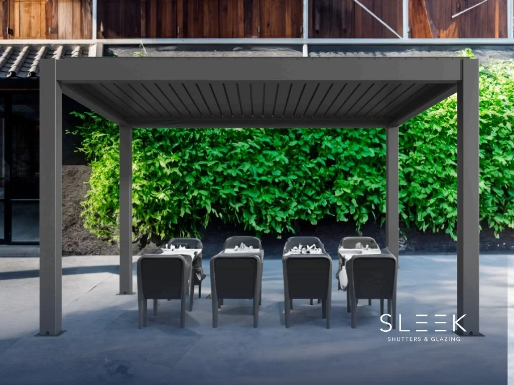 Picture of a pergola by Sleek Shutters and Glazing - a company that supplies and installs Pergolas in Tunbridge Wells and Kent