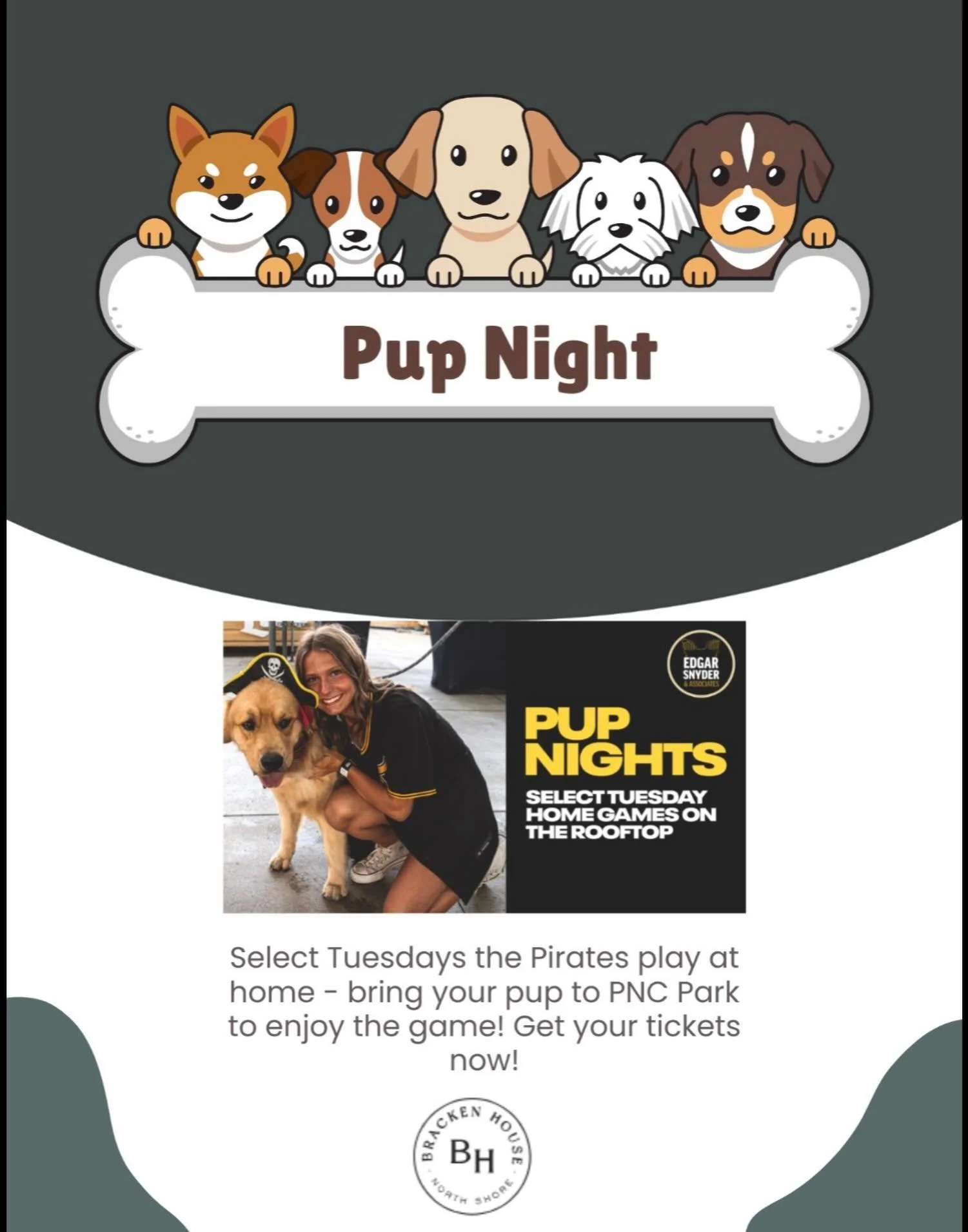 ⚾️🐾 Take me out to the ballgame&hellip;.and bring your pup too! 

Select Tuesday night home games at PNC Park are dog friendly, so grab your leash, your Pirate gear, and enjoy a night at the park with your furry best friend! ✨