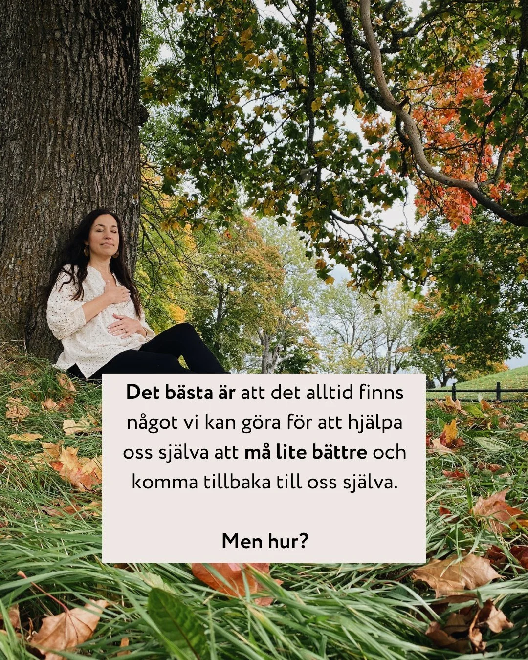 Vet du vad det b&auml;sta &auml;r? ✨

Vi kan alltid hj&auml;lpa oss sj&auml;lva att m&aring; b&auml;ttre. Det finns ett s&auml;tt att f&aring; k&auml;nslan i kroppen att mjukna, stressen att avl&auml;gsna sig, den h&aring;rda k&auml;nslan i br&ouml;s