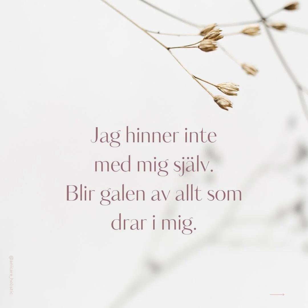 &rdquo;Jag hinner inte med mig sj&auml;lv. Blir galen av allt och alla som drar i mig&rdquo;.

&rdquo;Jag orkar knappt med mig sj&auml;lv l&auml;ngre. Allt inom mig skriker. Allt p&aring;verkar mig. Ljud och alla som pratar. Min andning &auml;r anstr