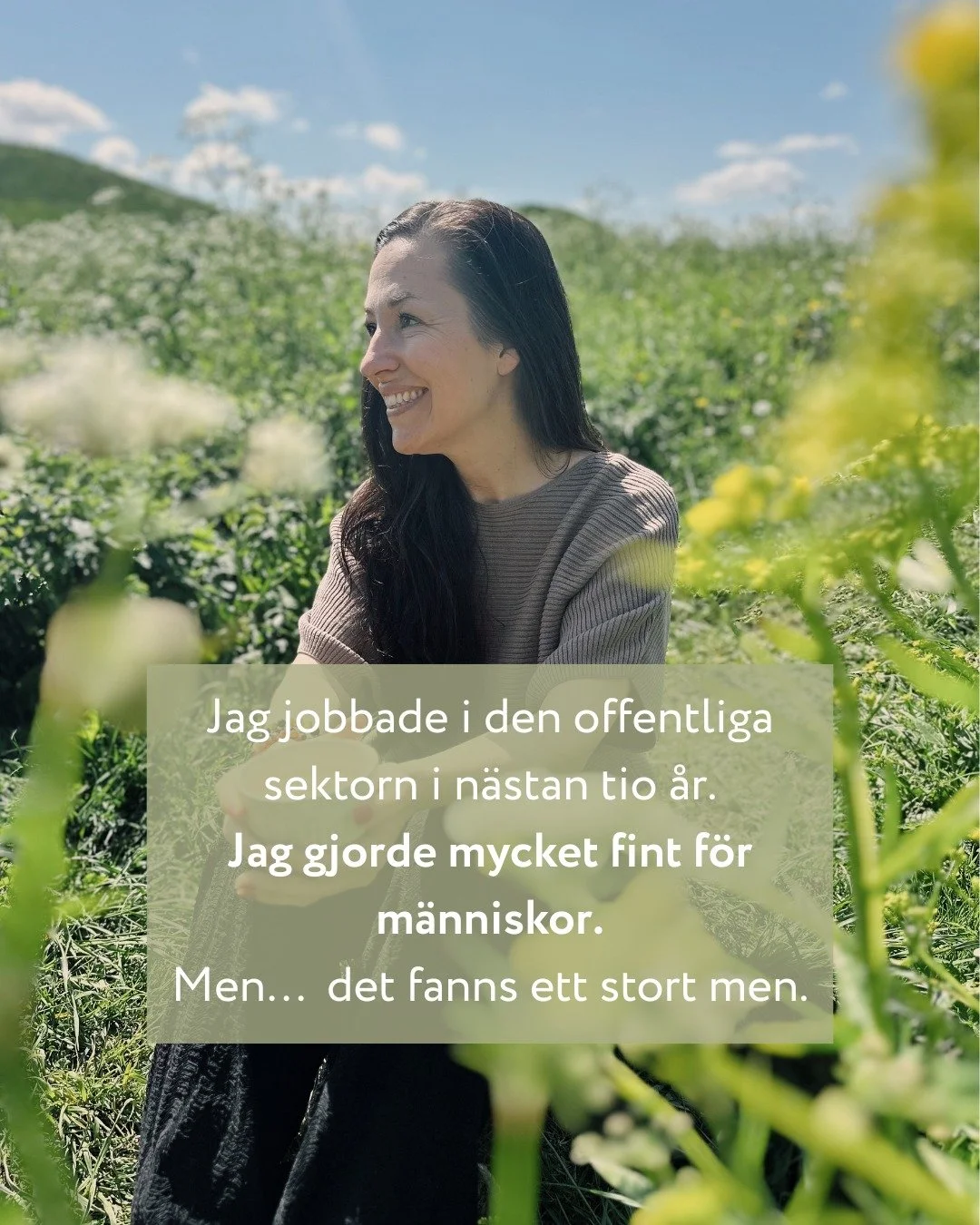 Jag jobbade i den offentliga sektorn i n&auml;stan tio &aring;r.
Jag gjorde mycket fantastiskt f&ouml;r m&auml;nniskor. Det k&auml;nde jag verkligen.
Jag m&ouml;tte s&aring; m&aring;nga livs&ouml;den, utvecklades genom alla dessa m&ouml;ten och l&aum