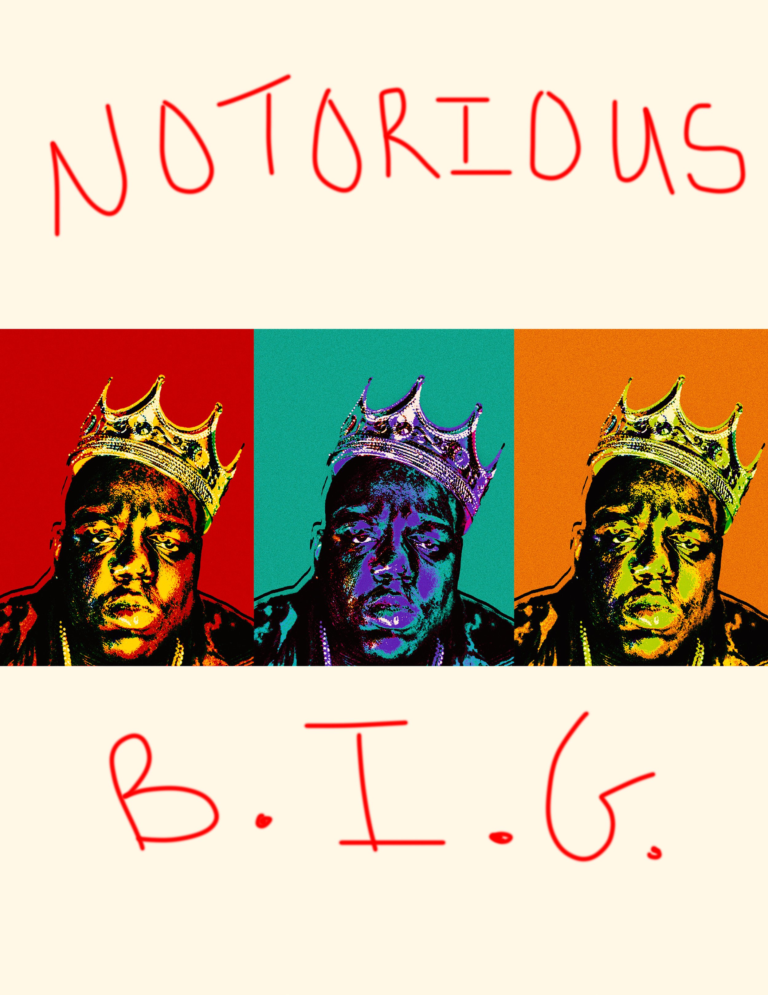Pop art style image of a man wearing a crown, repeated three times with different background colors — red, teal, and orange.