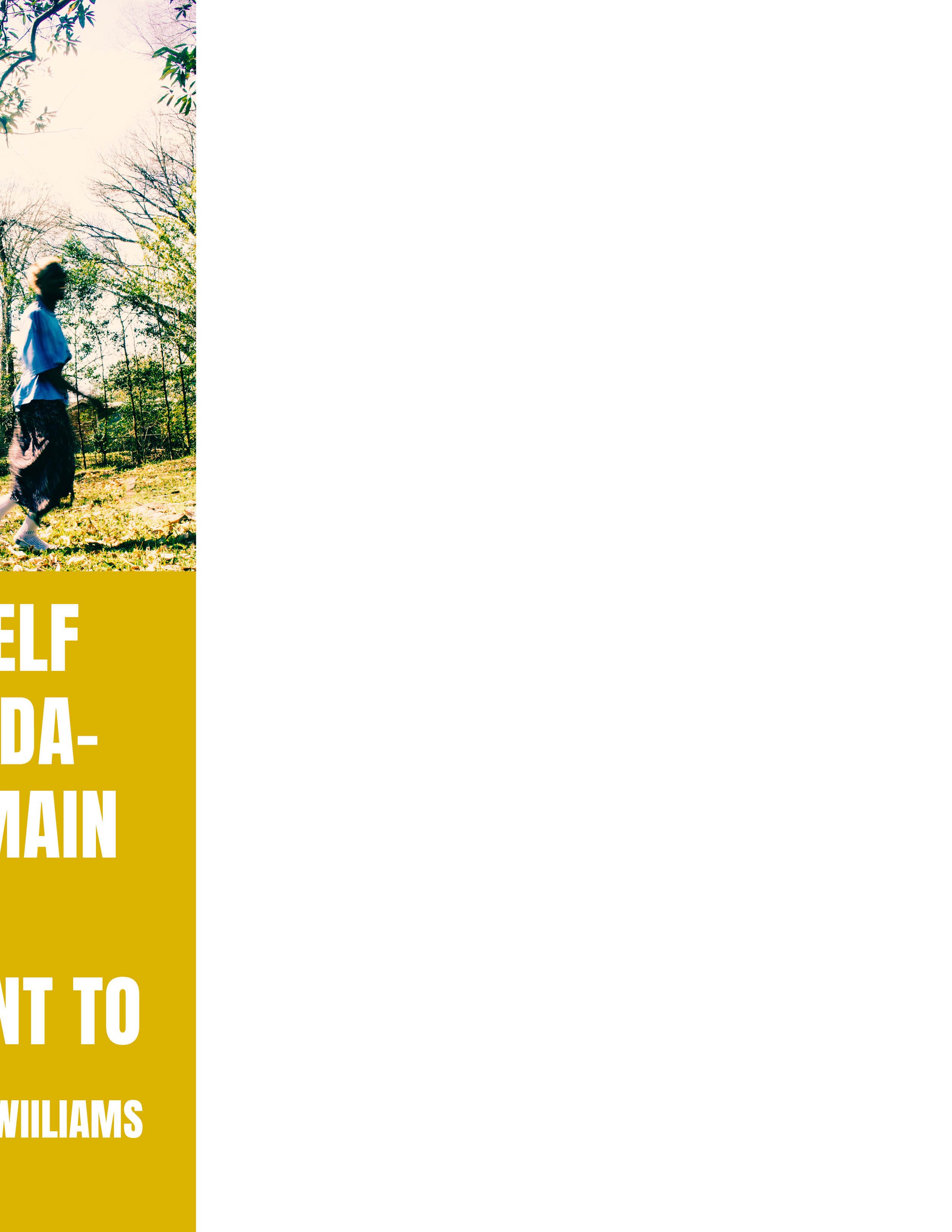 A person running outdoors in a grassy field with trees and blue sky in the background.