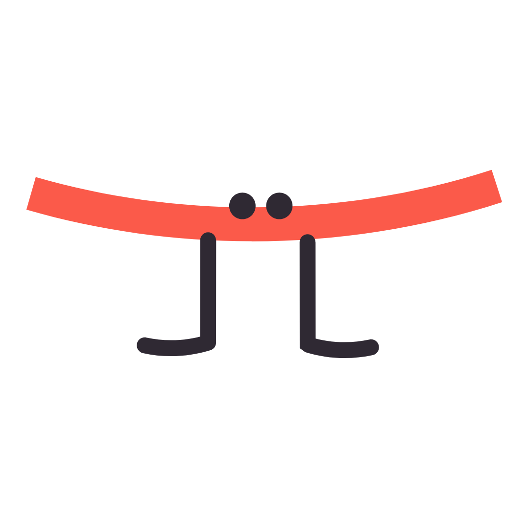 Cartoon drawing of a pair of black sunglasses with red straps and black legs, smiling.