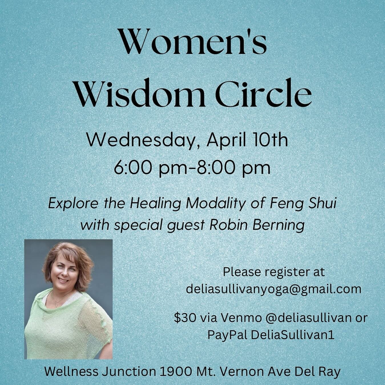 We&rsquo;re thrilled to welcome a special guest to our April women&rsquo;s circle! 

💫Join us to learn from Robin Berning about the transformative power of Feng Shui -

&ldquo;EMPOWER yourself, Live your BLISS!&rdquo; - Robin
 
I&rsquo;m looking for