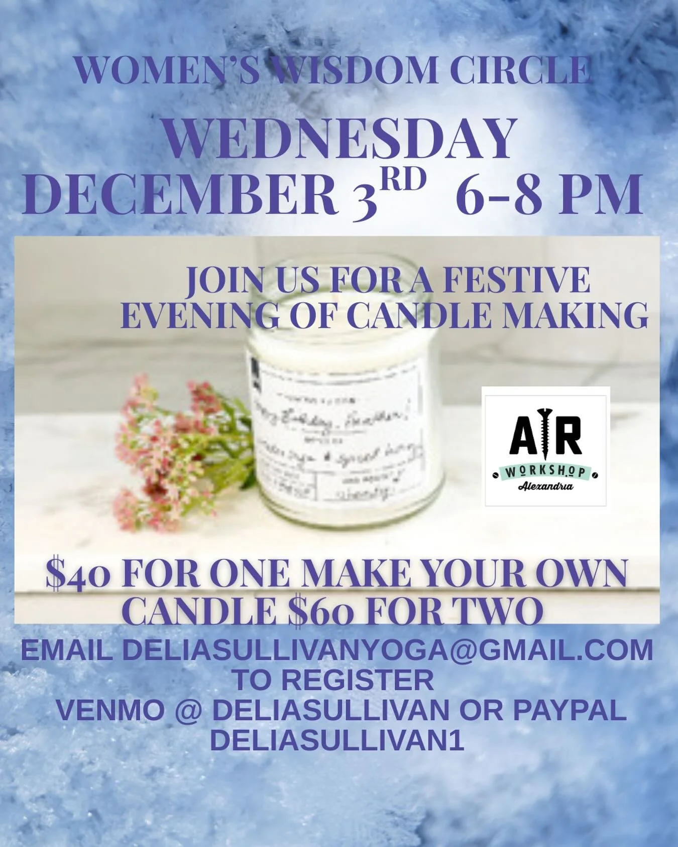 🔥Let&rsquo;s have some LIGHT UP YOUR LIFE fun together this December to celebrate 8 years of Women&rsquo;s Circles ⭕️

🕯️We will be creating our own candle(s) at @arworkshopalexandria 
1212 King Street, Alexandria 22314

🕯️Join us to support a loc