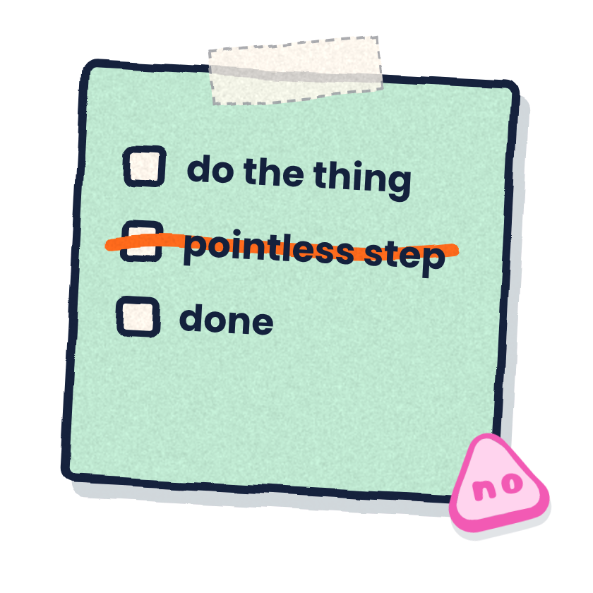 A to-do list with a pointless step crossed out