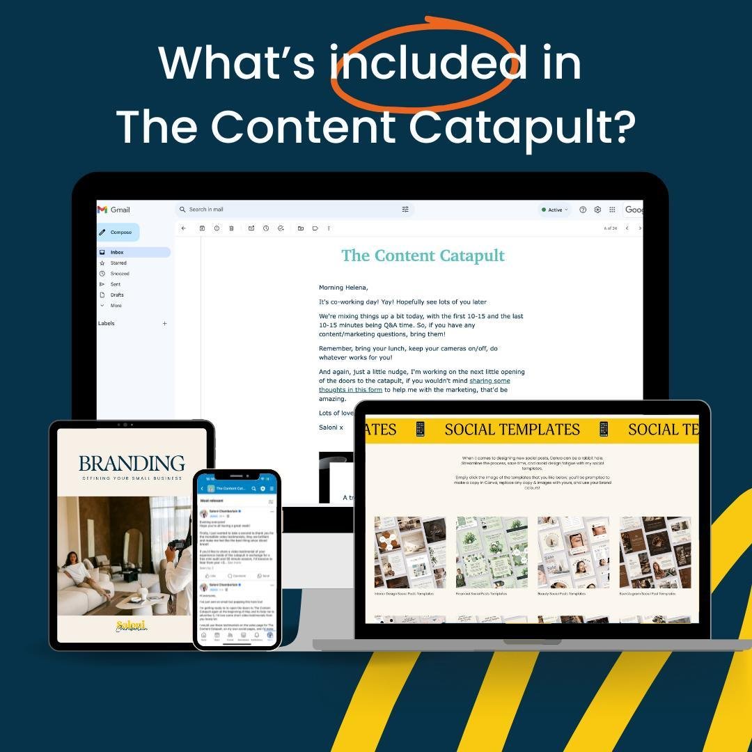 Everything in The Content Catapult has come from processes within my 15 years in digital marketing, there&rsquo;s no poundshop dupes here, just genuine strategy and a desire for you to have the biz of your dreams.

So, what's included?

🪄Weekly emai