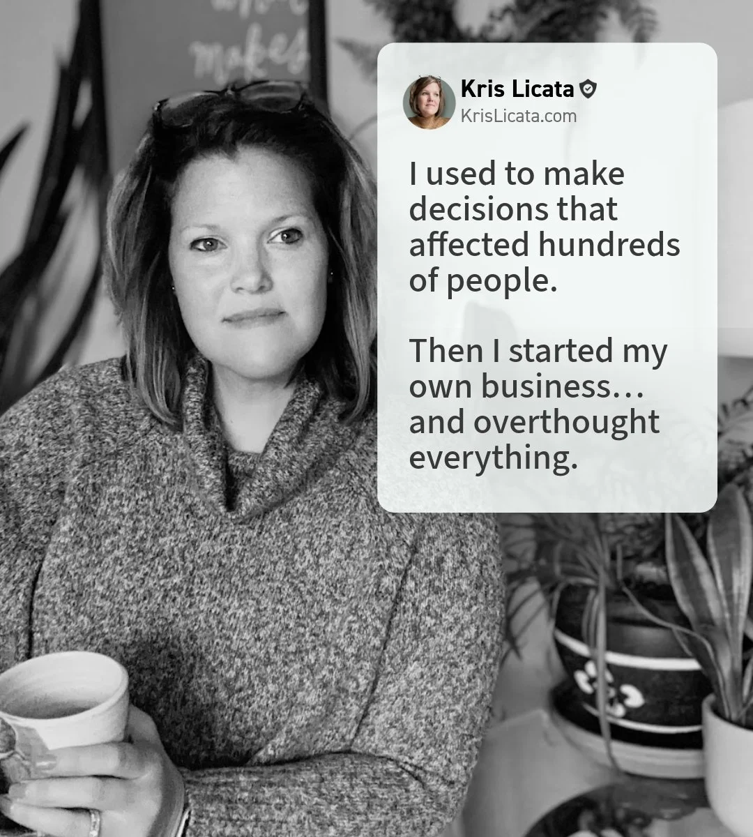 In corporate, I made big decisions in minutes.

In my own business
I overthink sending an email 😫

Some days, every decision in your business feels like a BIG decision.

When I left corporate, I went from making fast calls (budgets, staffing, initia