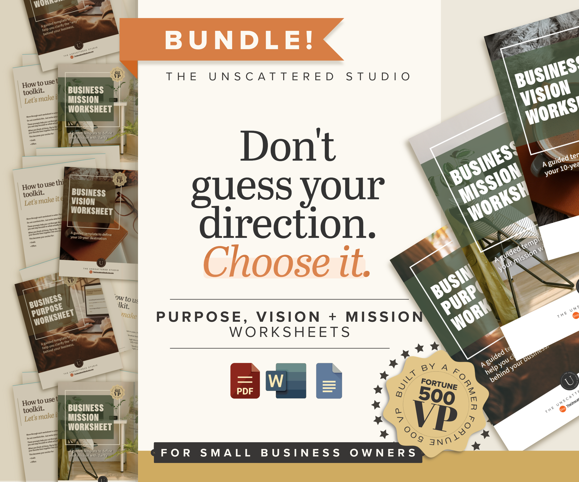 Vision, Mission &amp; Purpose Worksheets Bundle | Define Your Business Direction
