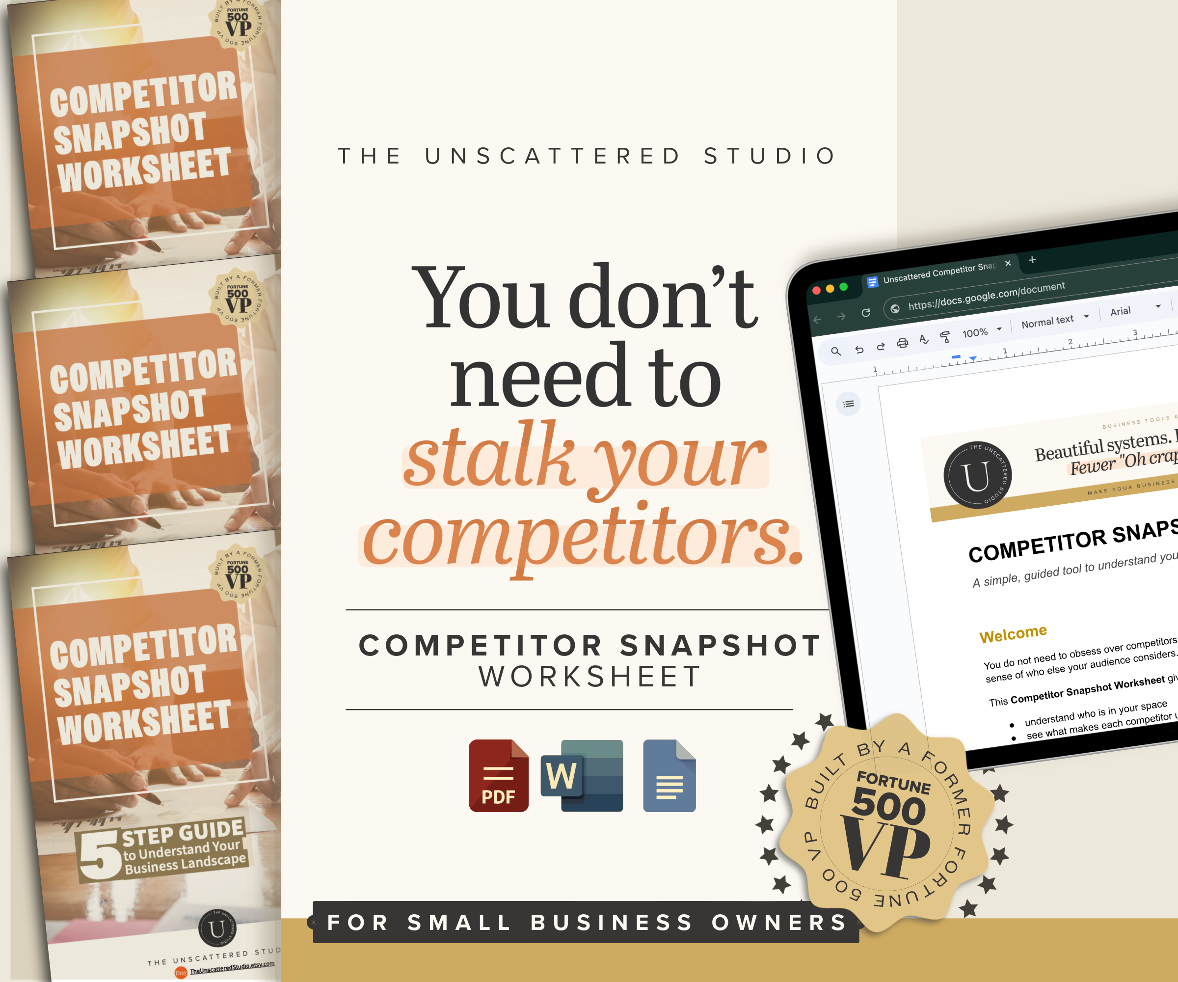 	Competitor Analysis Workbook | Small Business Competitor Snapshot | Market Research Template