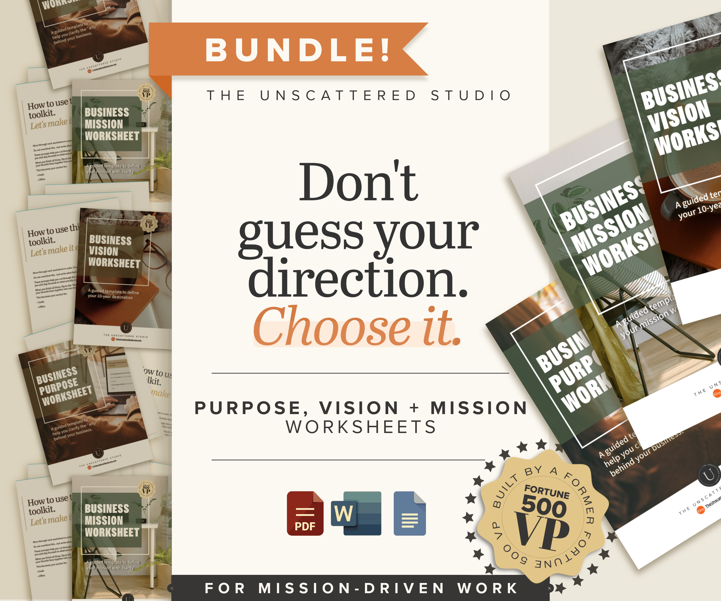 Define Your Direction Bundle | Purpose, Vision + Mission Worksheets | PDFs + Google Docs
