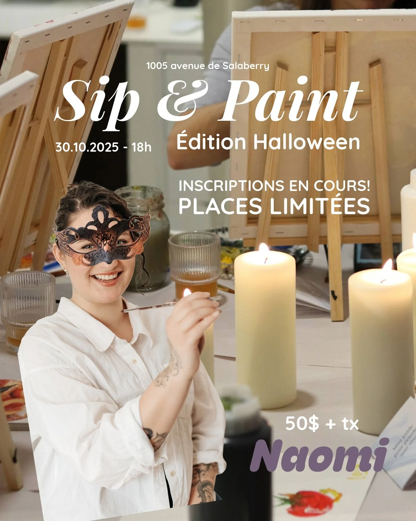 Quoi? Un Sip and Paint d&rsquo;Halloween???😍👻🎃

Oh que oui! Le jeudi 30 octobre prochain &agrave; Qu&eacute;bec, joins-toi &agrave; moi pour une soir&eacute;e haute en cr&eacute;ativit&eacute; et en plaisir, avec une tr&acirc;me un peu spooky 👀
(