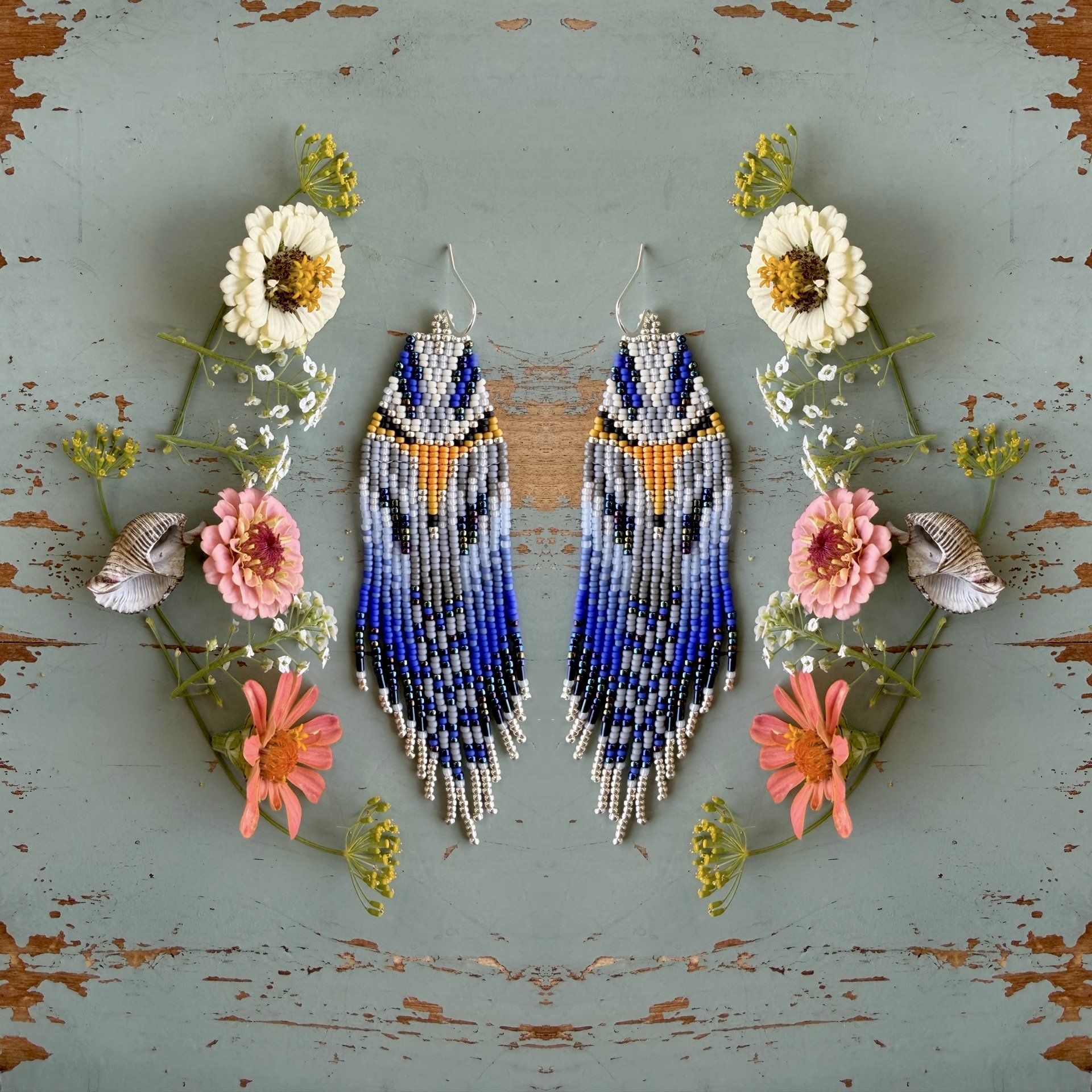 Great Blue Heron Beaded Earrings