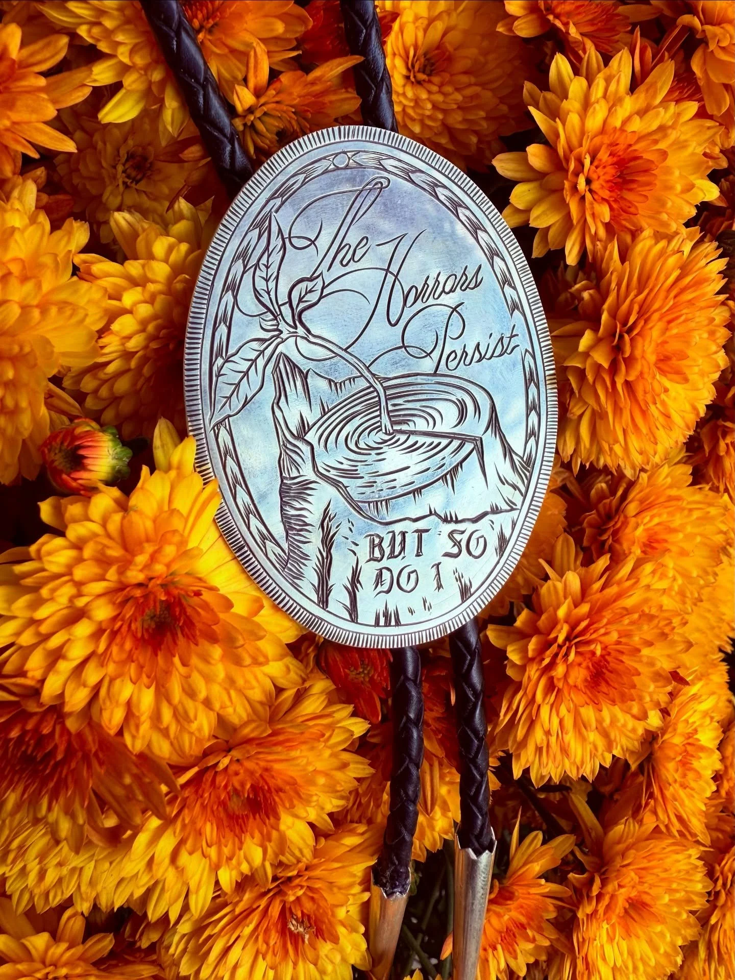 Ya boi&rsquo;s first experiment with sterling silver. I&rsquo;ve never cut, soldered or engraved silver before this bolo, so this was a big learning experience. Been thinking a lot about resilience lately. Look out for each other. Also, the holidays 