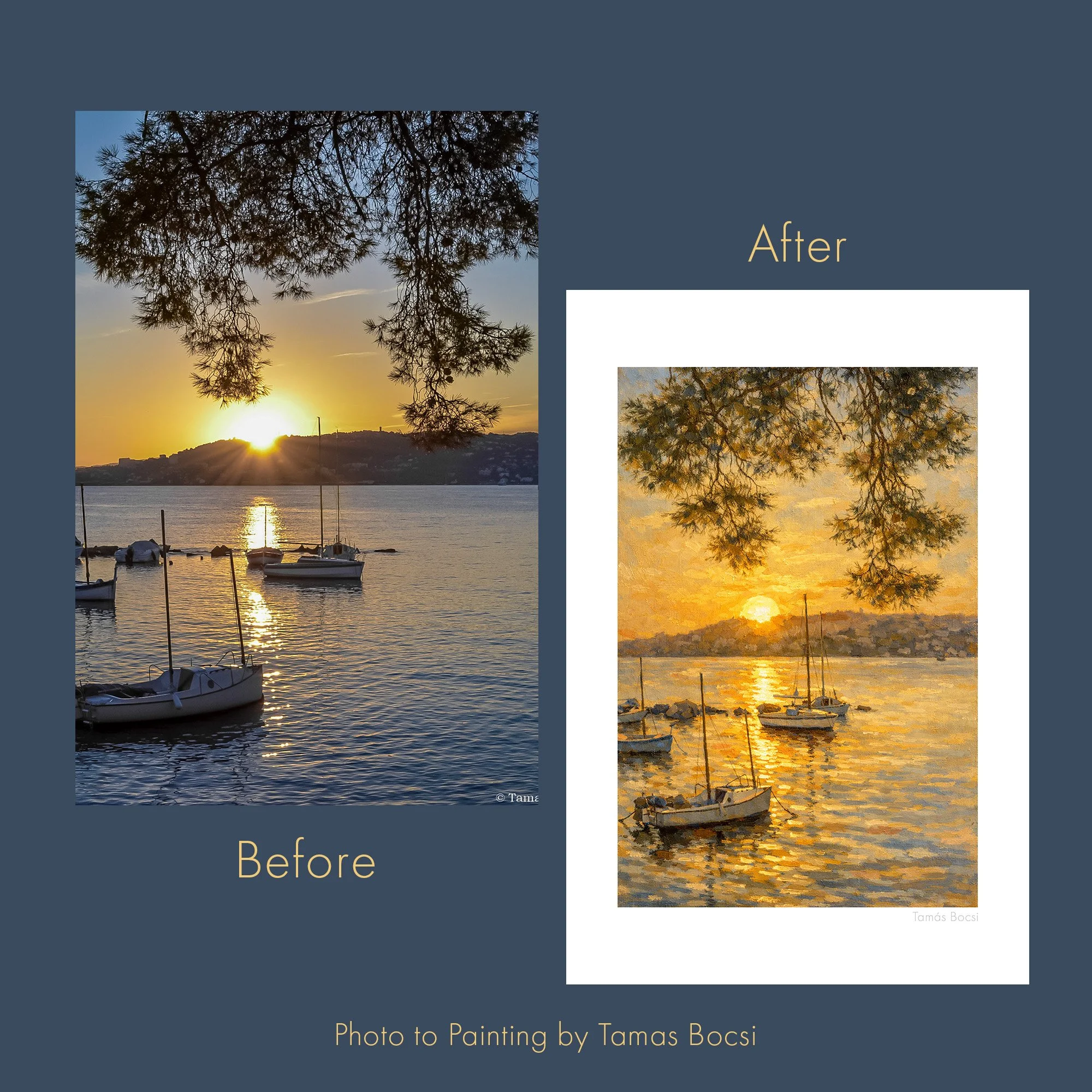 Cap dAntibes - Impressionist Golden Light - Before-After-Comparison