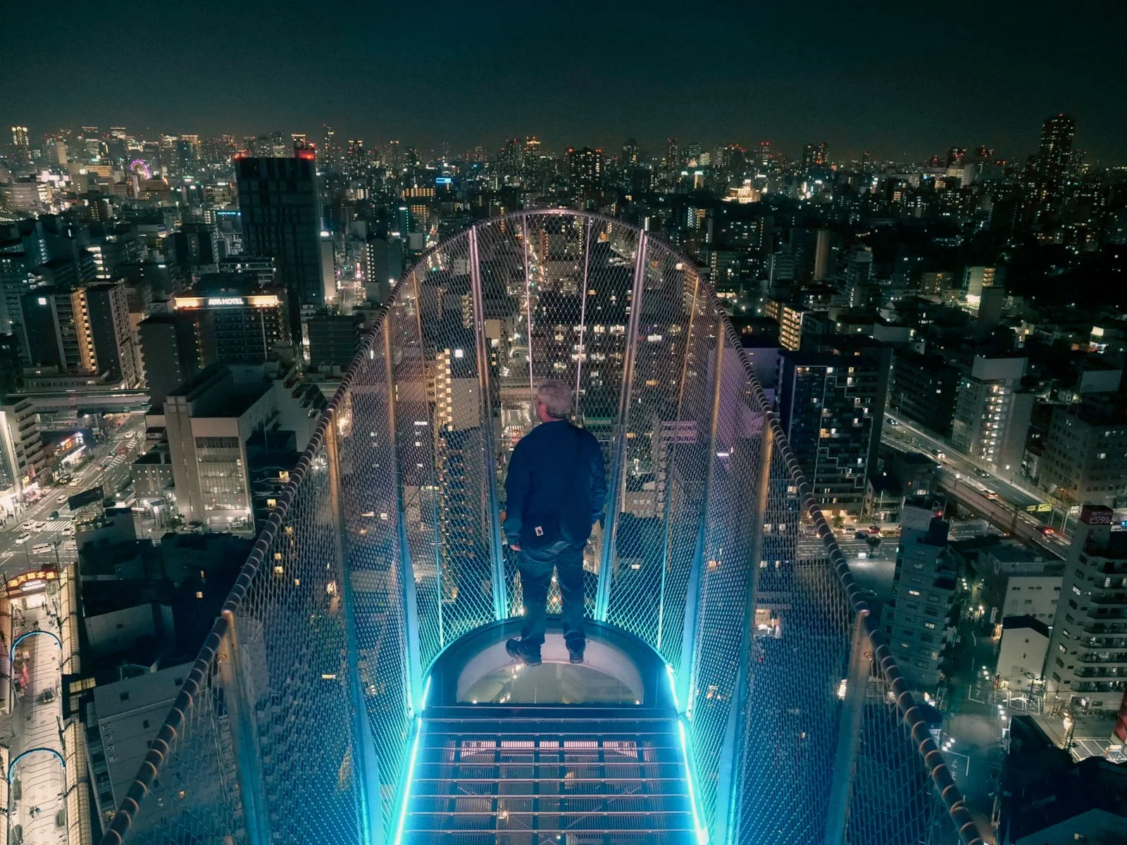 View over Osaka from Tsutenkaku - at night