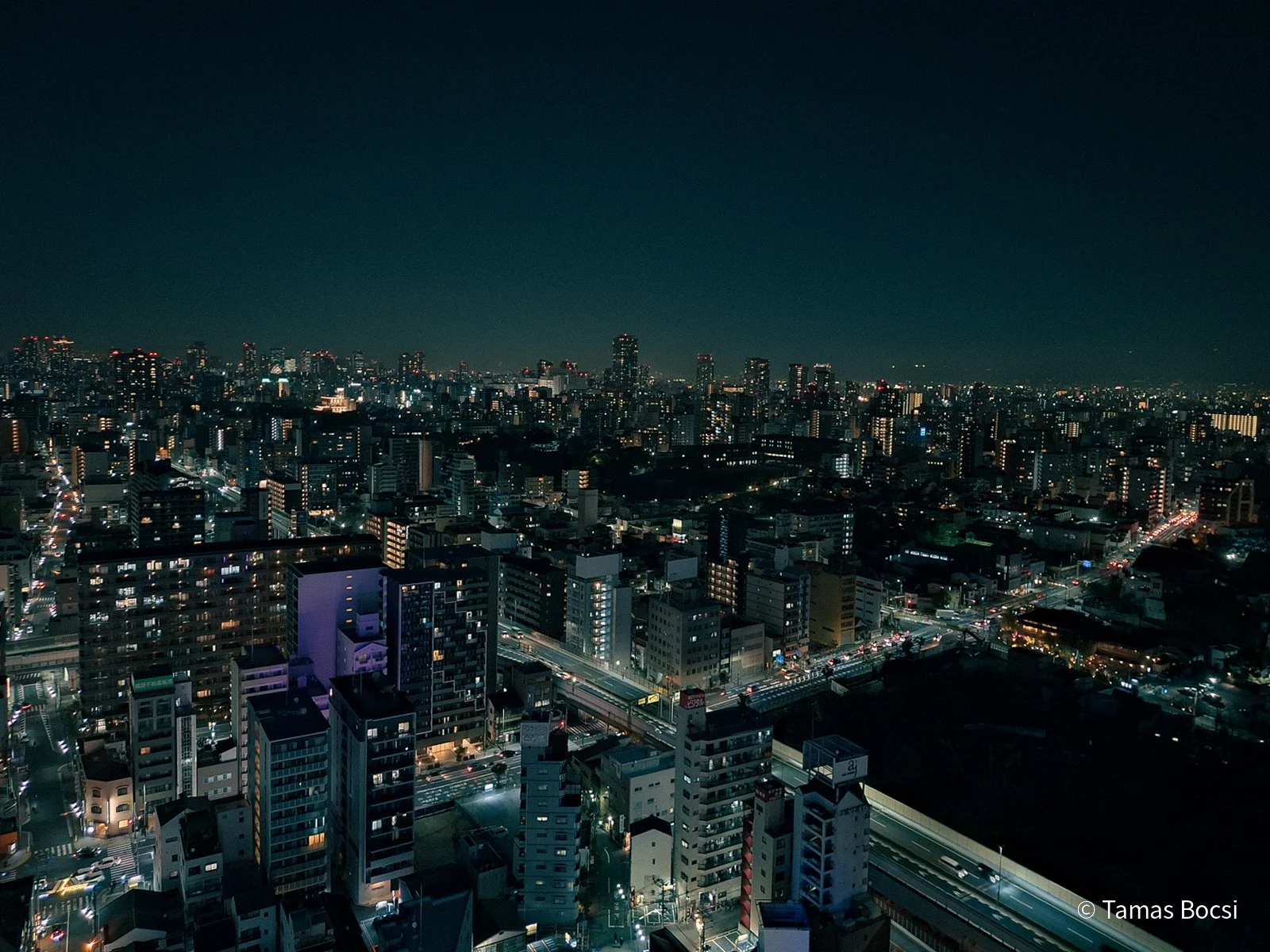 View over Osaka from Tsutenkaku - at night