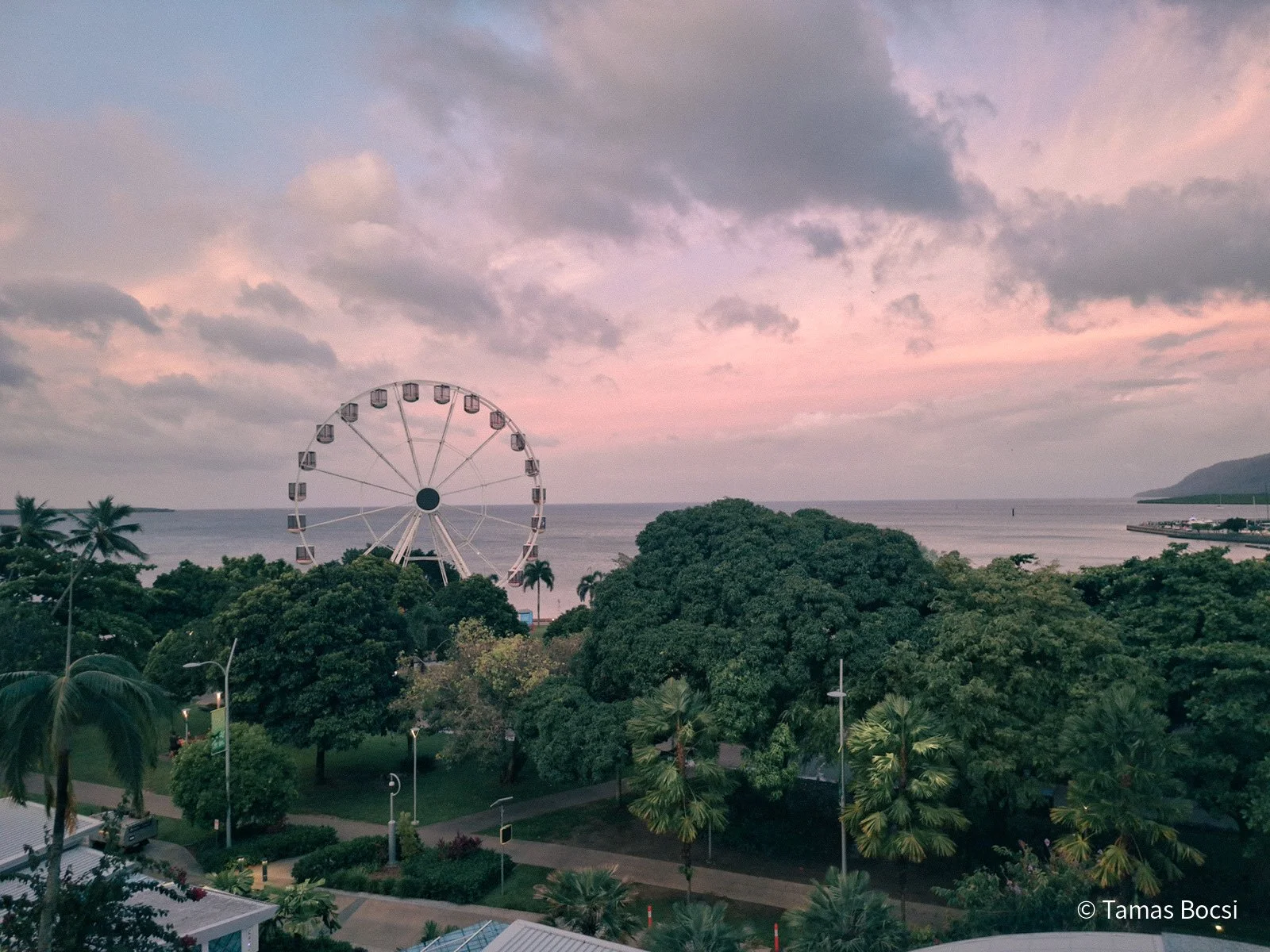 View over Cairns and The Reef Eye - at dusk